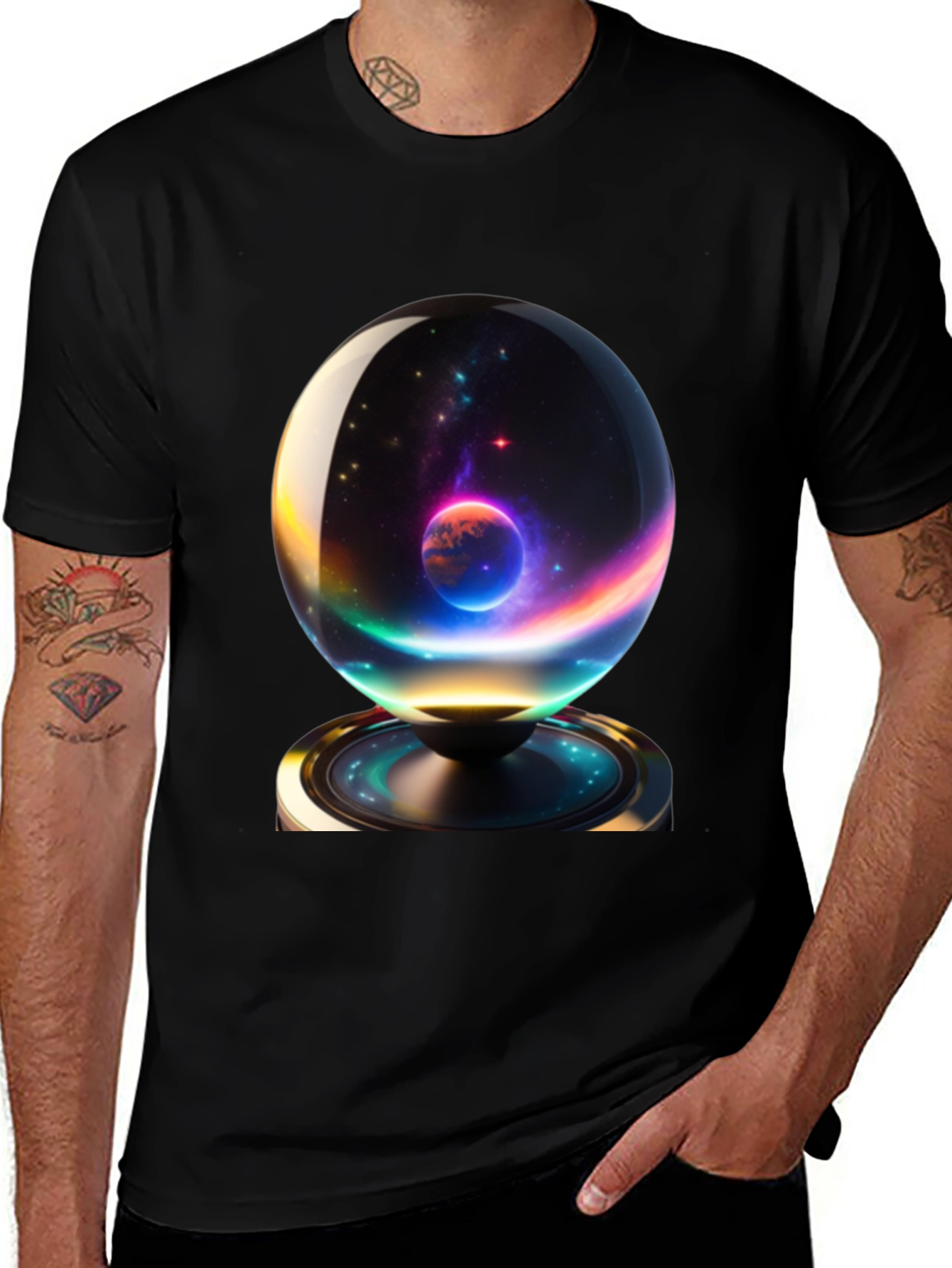 Cosmic Orb Graphic Tee - Black Cotton Blend