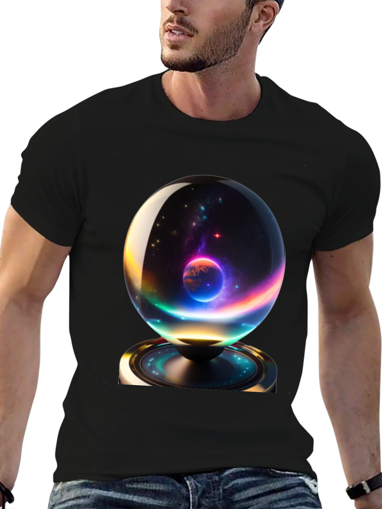 Cosmic Orb Graphic Tee - Black Cotton Blend
