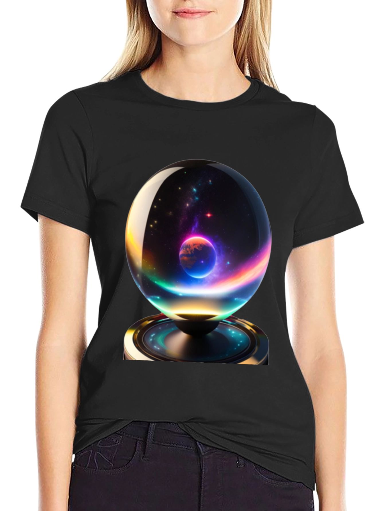 Cosmic Orb Graphic Tee - Black Cotton Blend