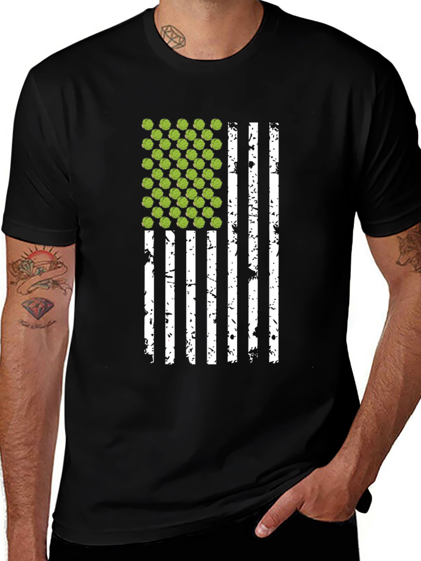 Brussels Sprouts USA Flag Black T-Shirt