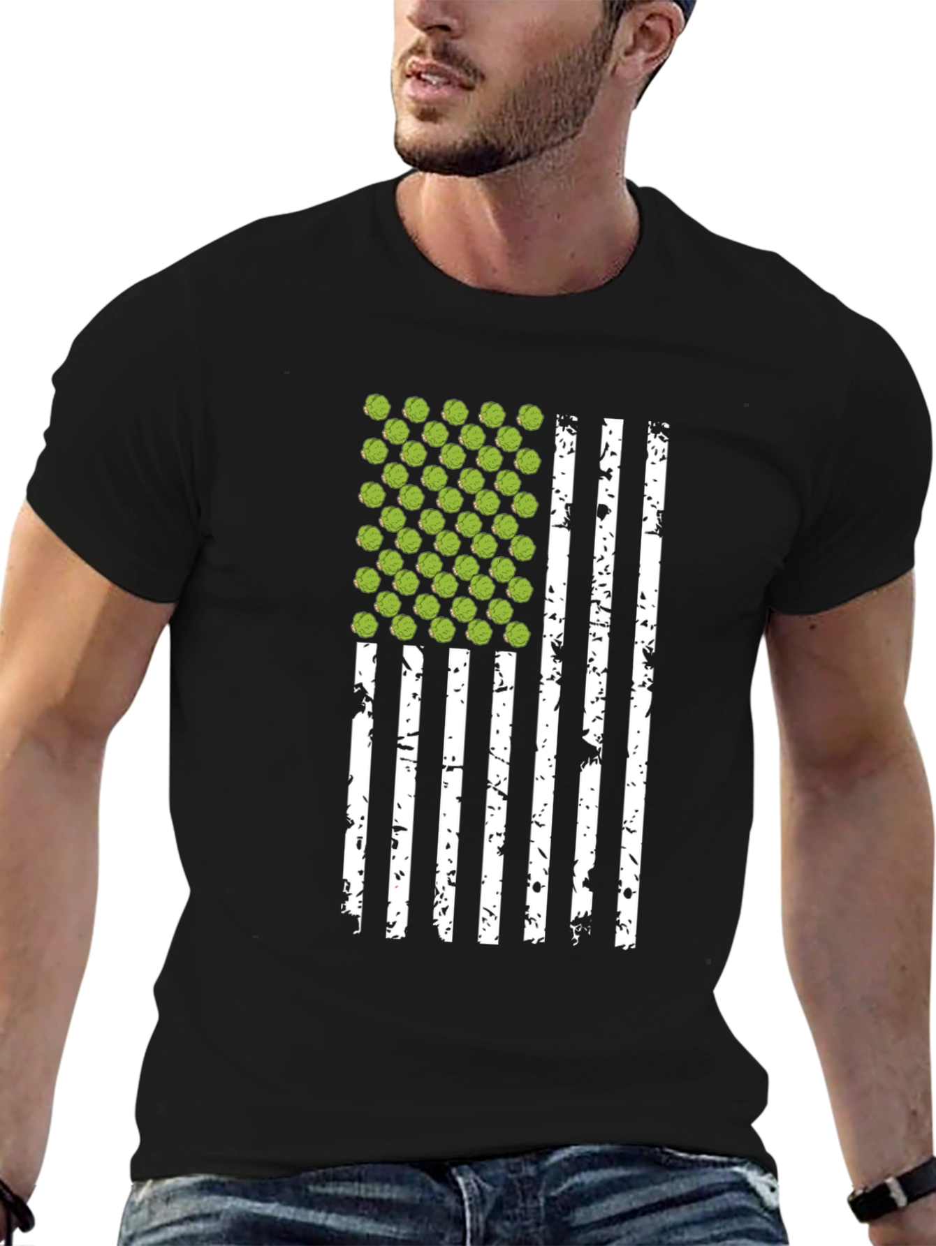 Brussels Sprouts USA Flag Black T-Shirt