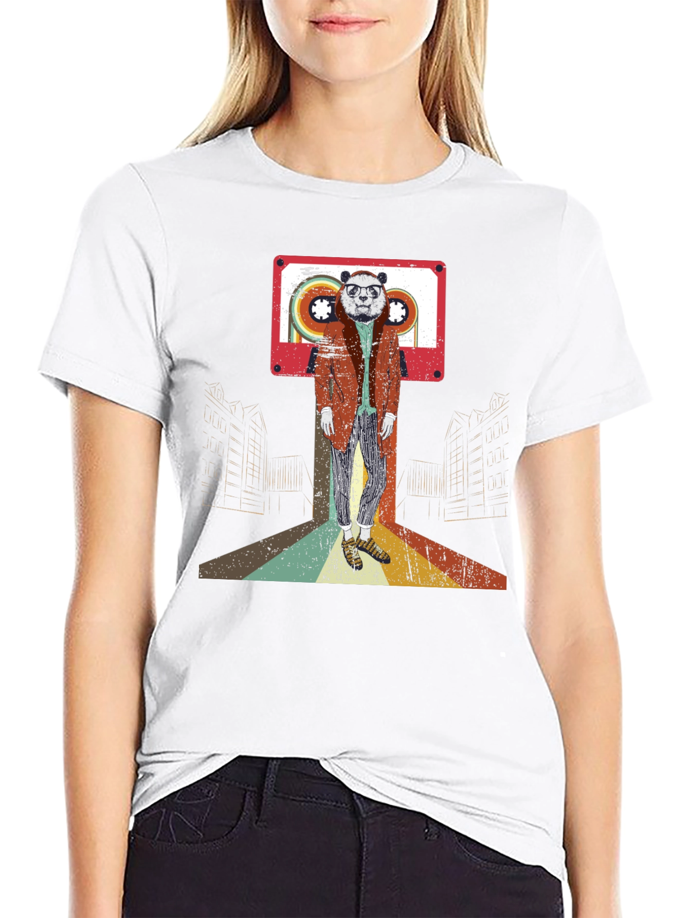 Retro Panda Cassette Tape Graphic T-Shirt