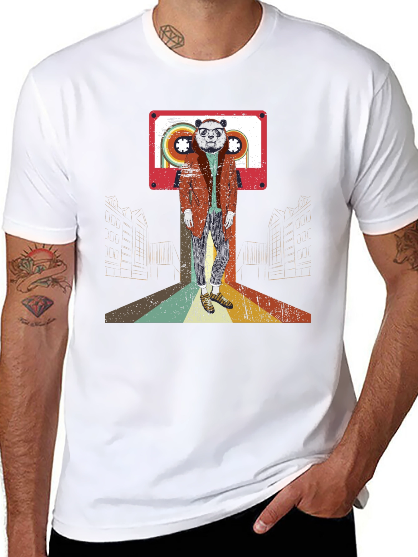 Retro Panda Cassette Tape Graphic T-Shirt