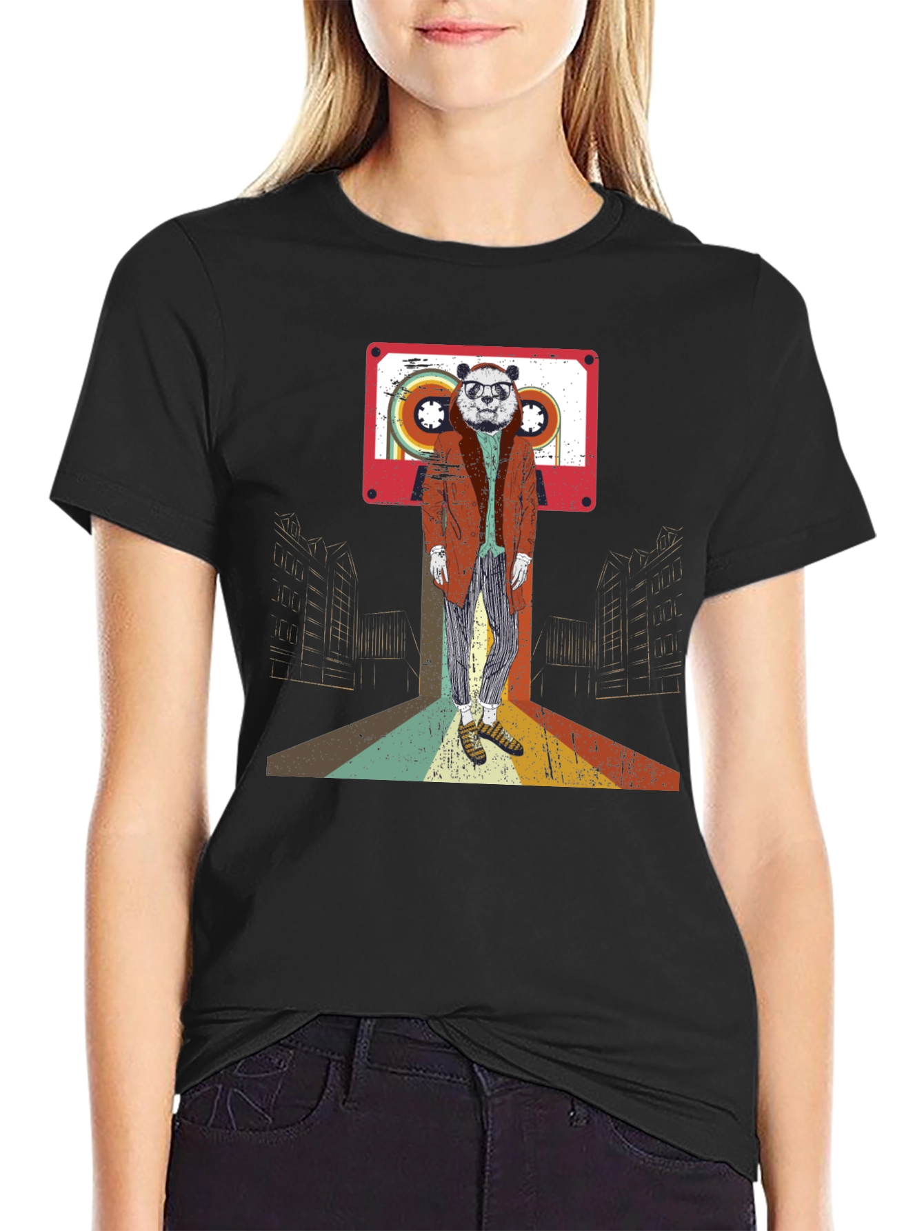 Retro Panda Cassette Tape Graphic T-Shirt