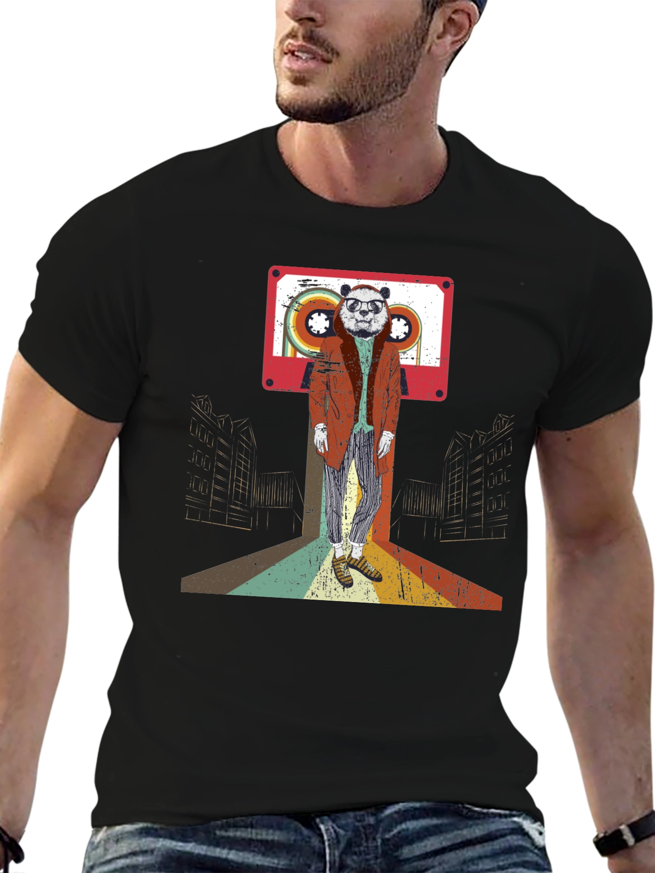 Retro Panda Cassette Tape Graphic T-Shirt