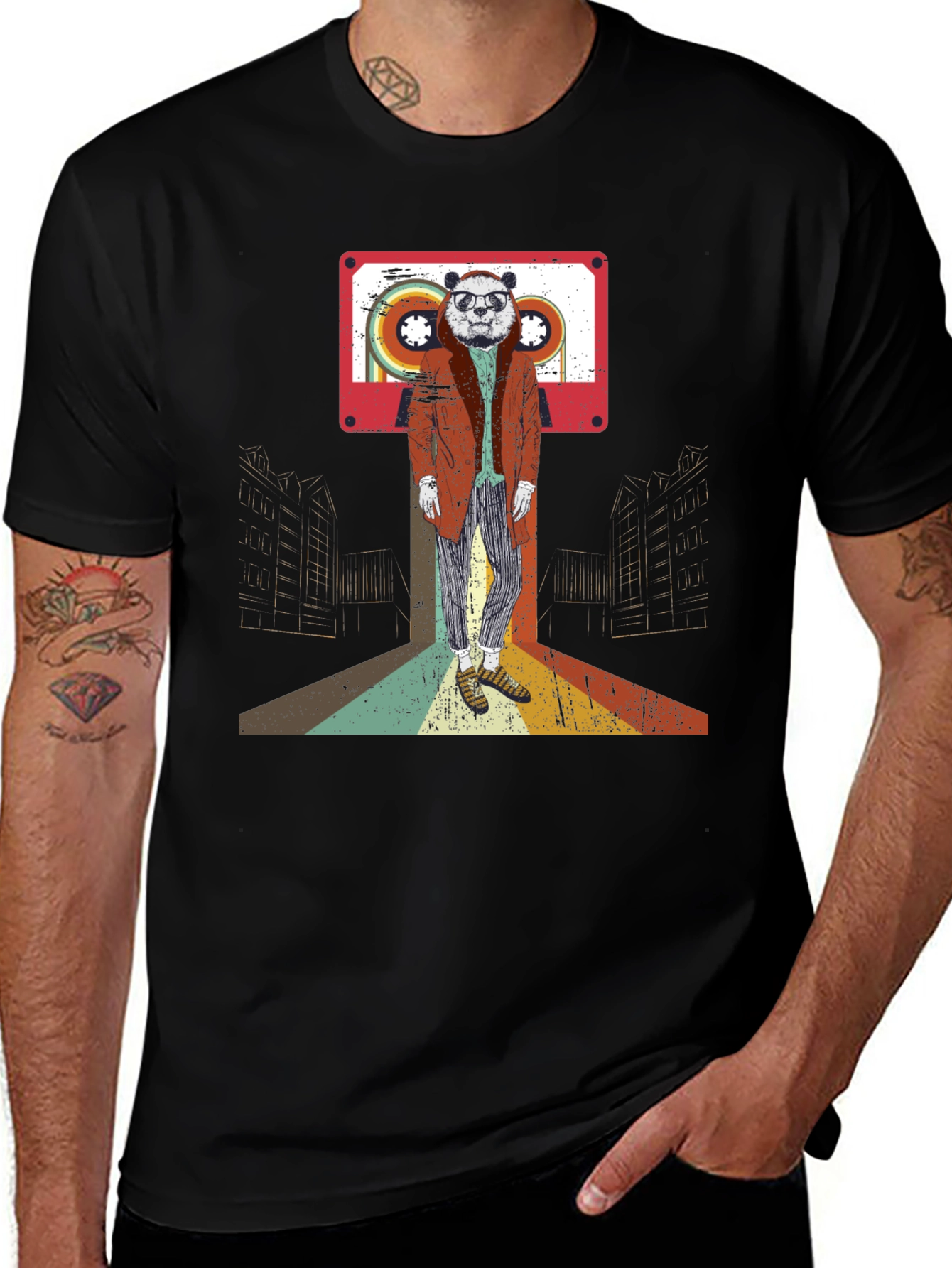 Retro Panda Cassette Tape Graphic T-Shirt