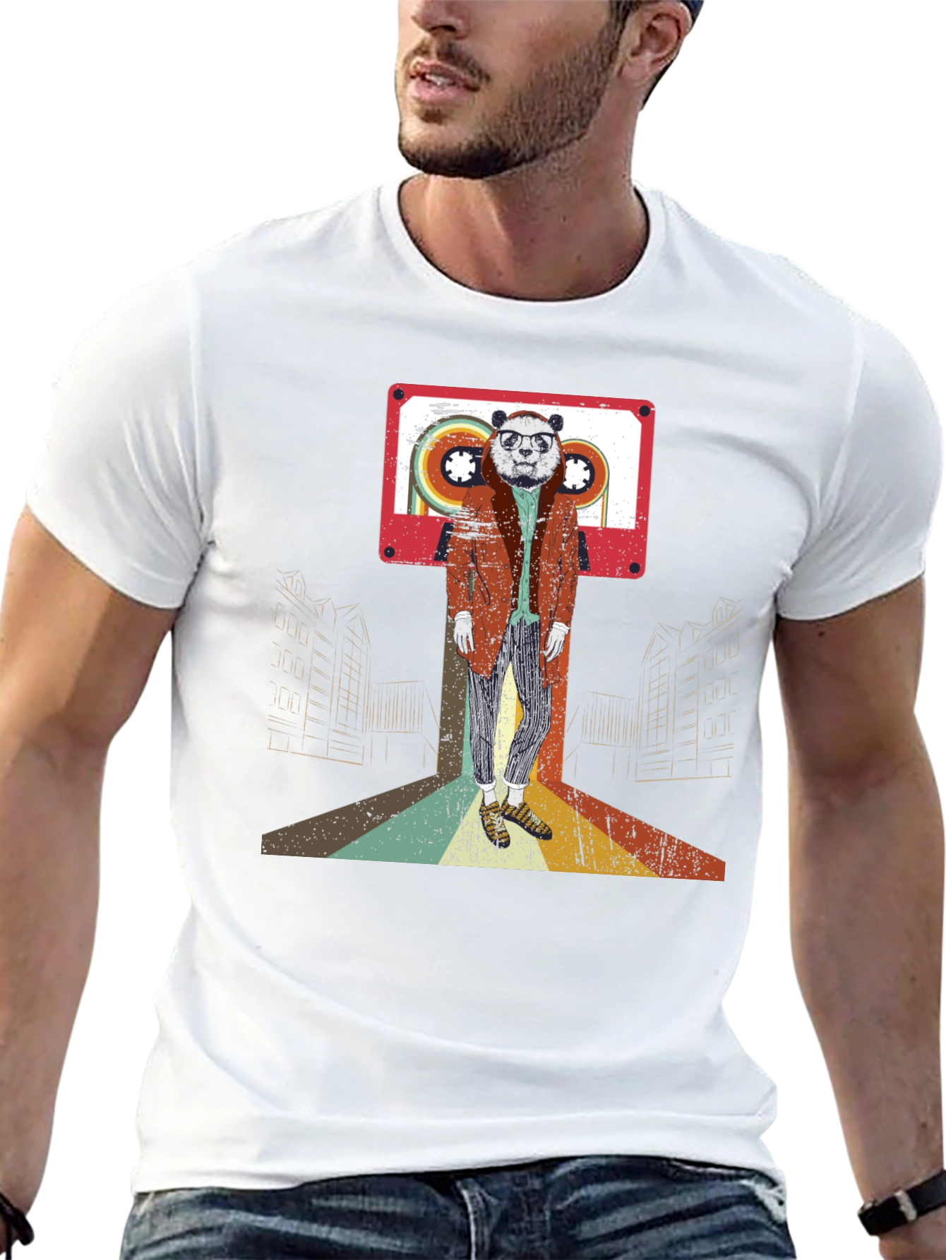 Retro Panda Cassette Tape Graphic T-Shirt