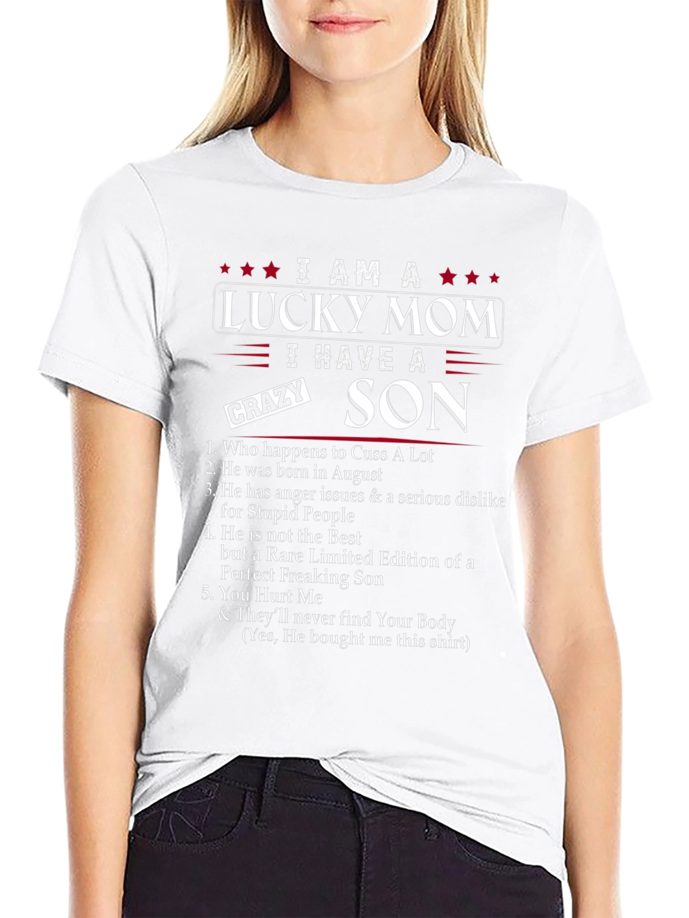 Lucky Mom Crazy Son Graphic Tee - August Birthday