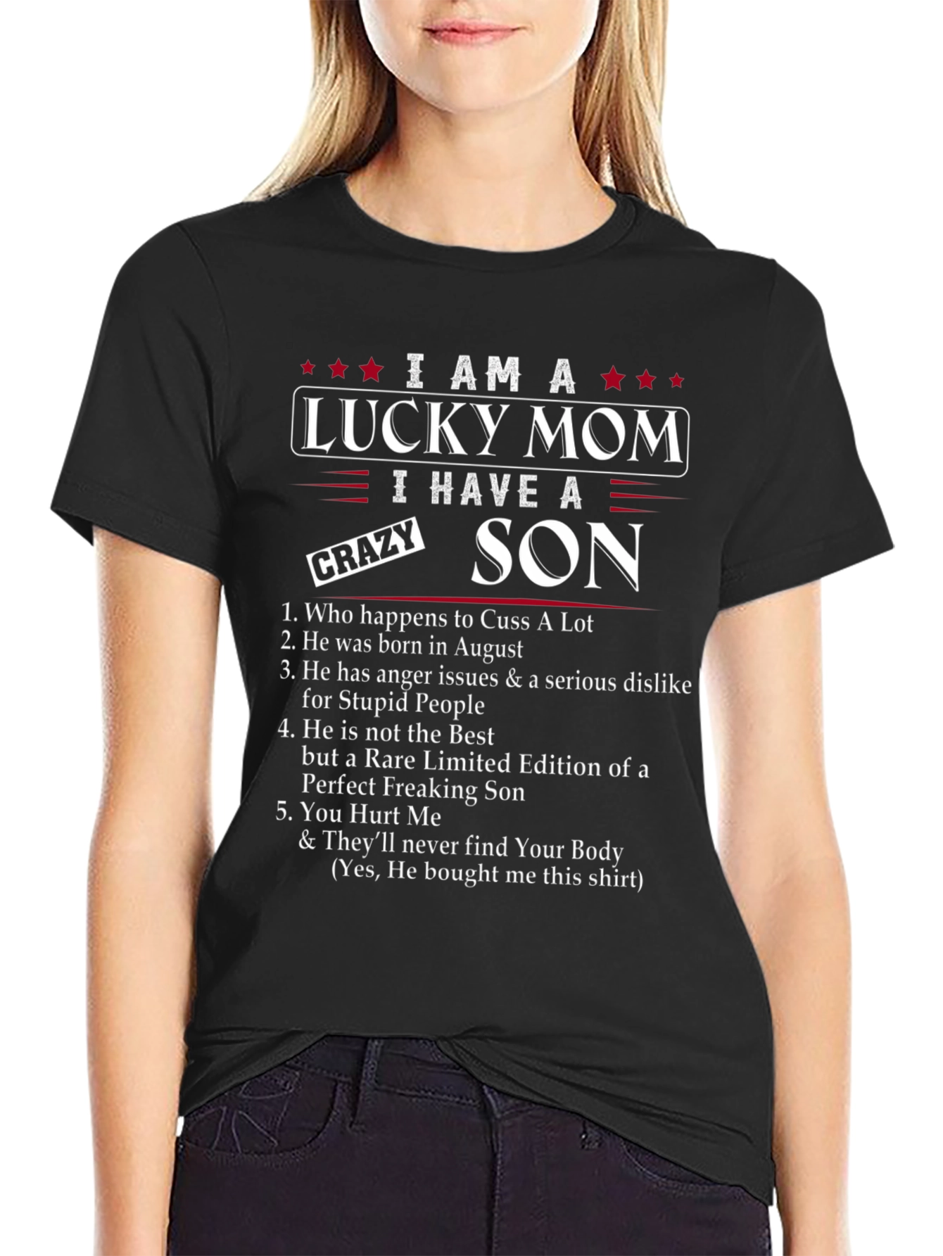 Lucky Mom Crazy Son Graphic Tee - August Birthday