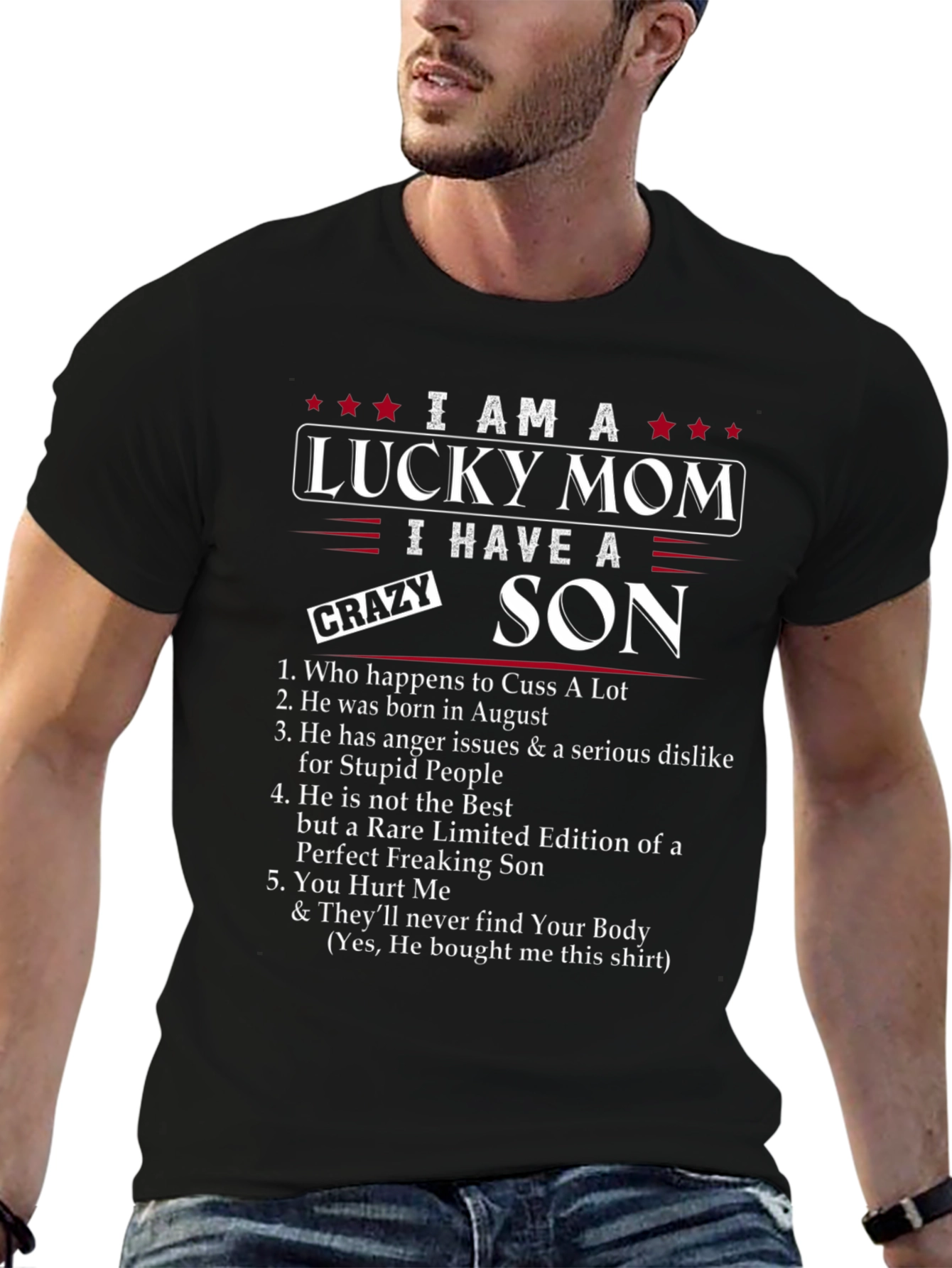 Lucky Mom Crazy Son Graphic Tee - August Birthday
