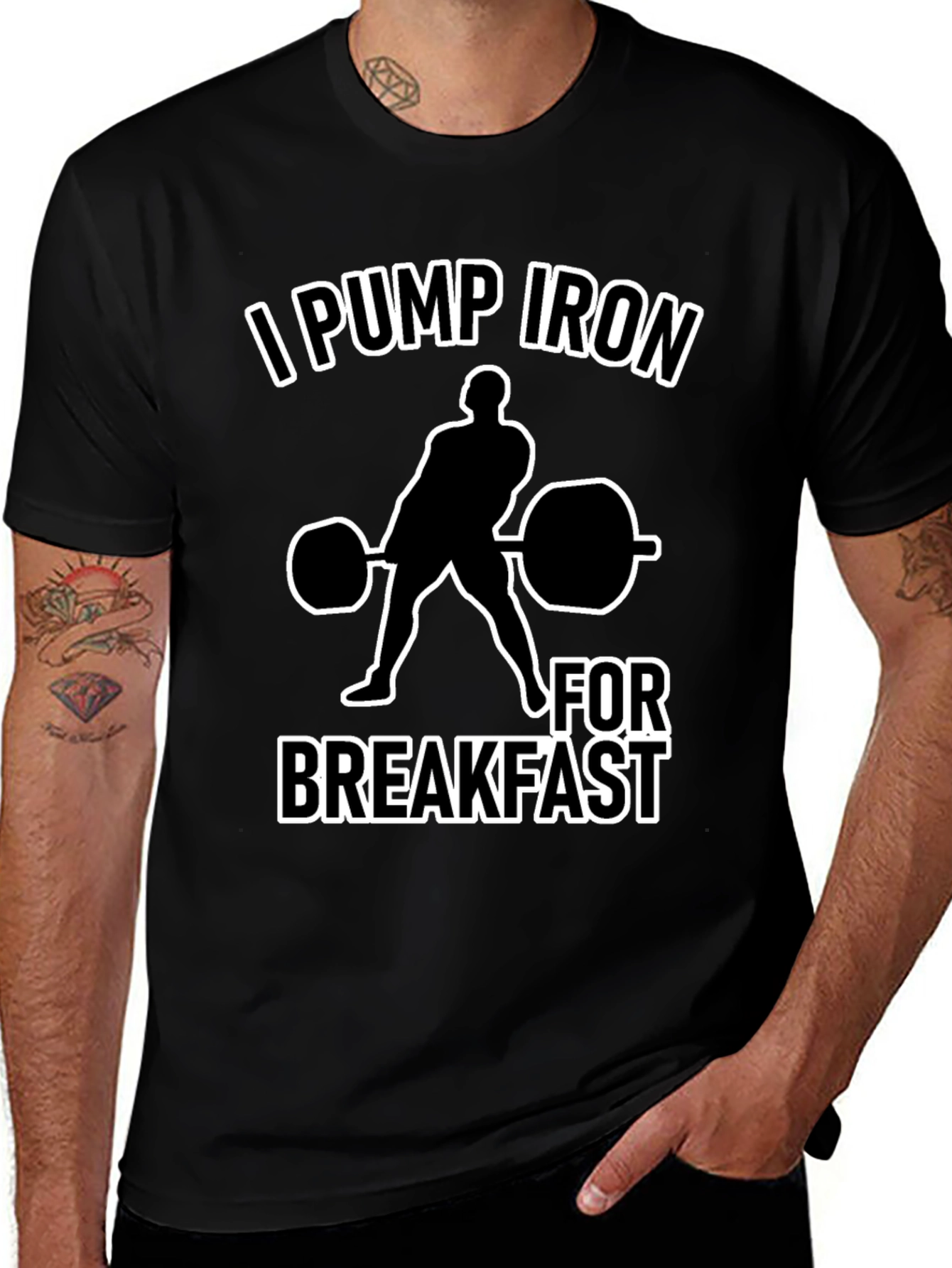 I Pump Iron for Breakfast Black T-Shirt