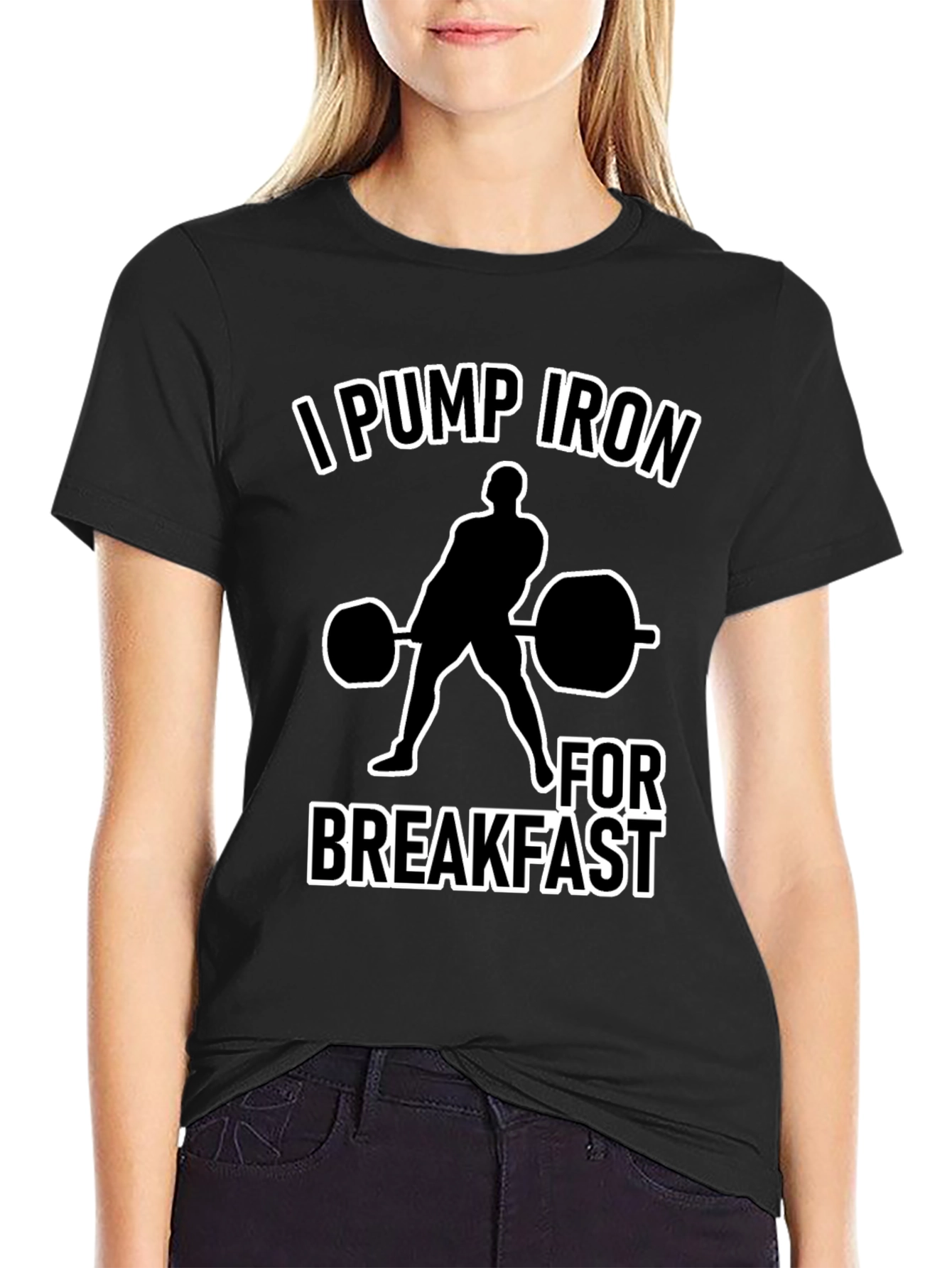 I Pump Iron for Breakfast Black T-Shirt
