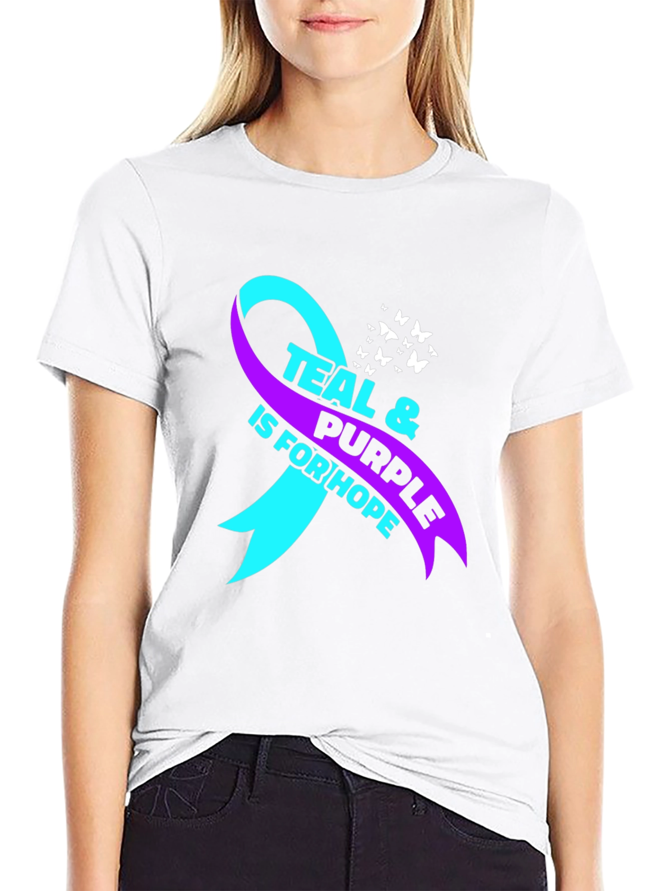 Teal & Purple Ribbon Hope Awareness T-Shirt
