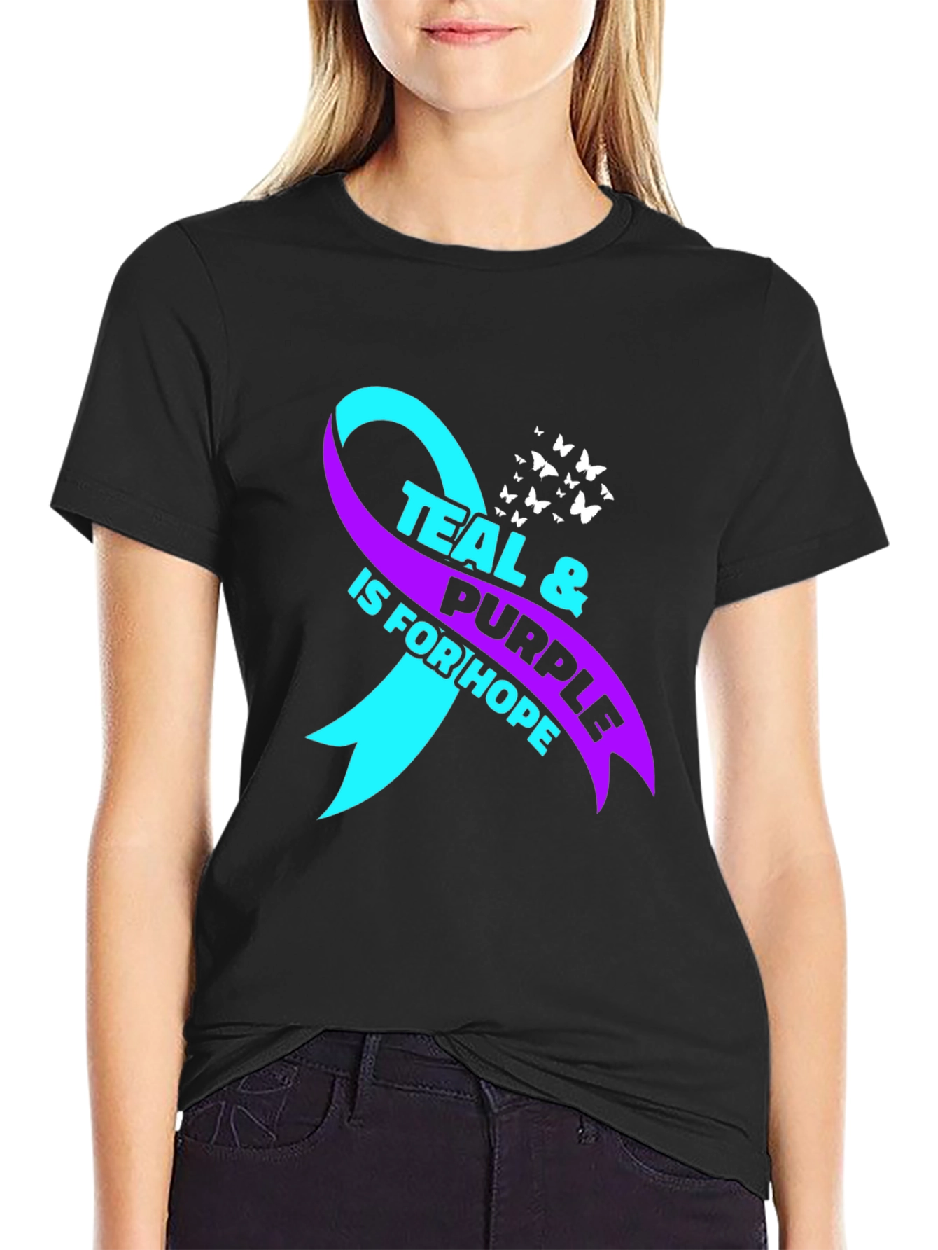Teal & Purple Ribbon Hope Awareness T-Shirt