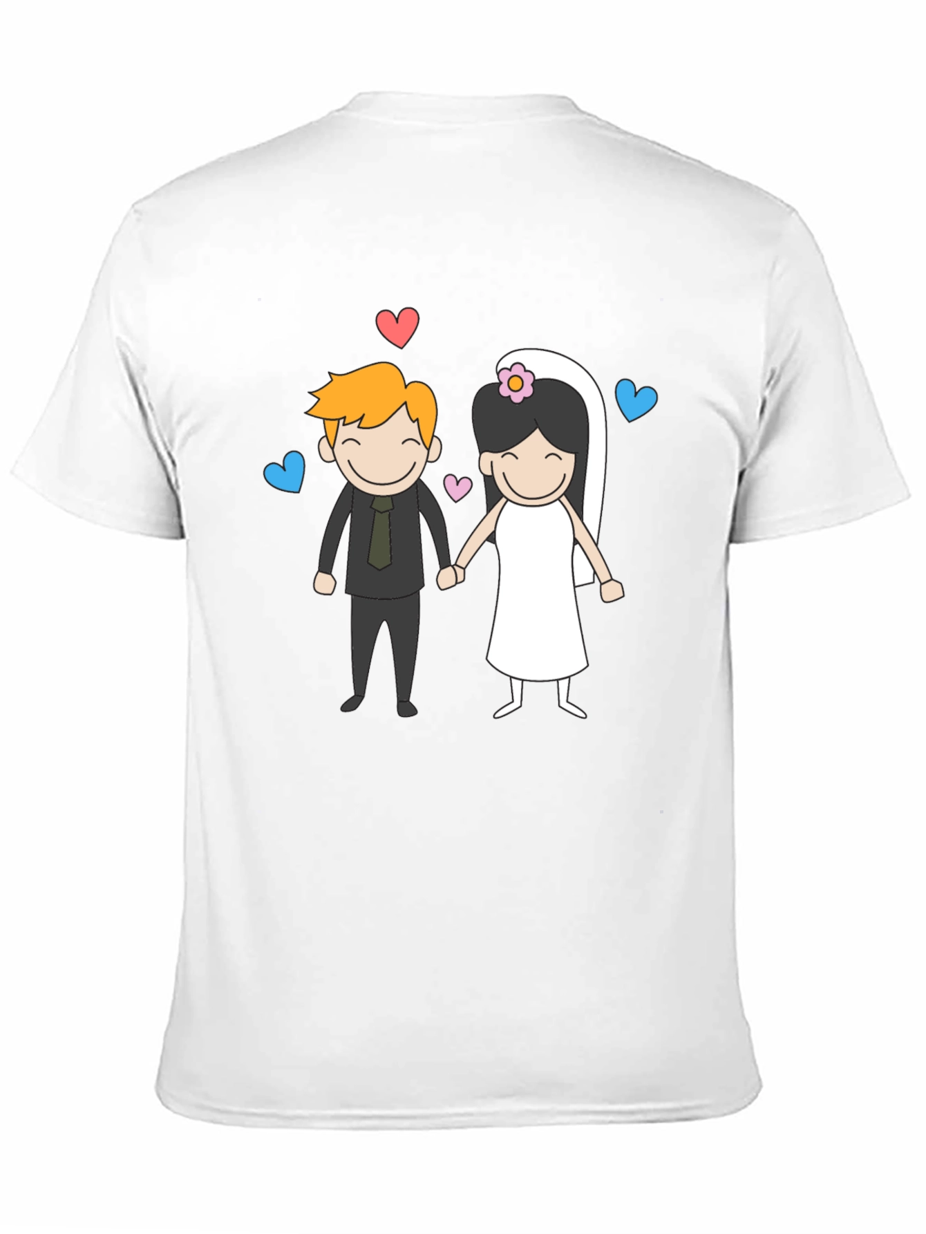 Cartoon Wedding Couple Graphic Tee - Black