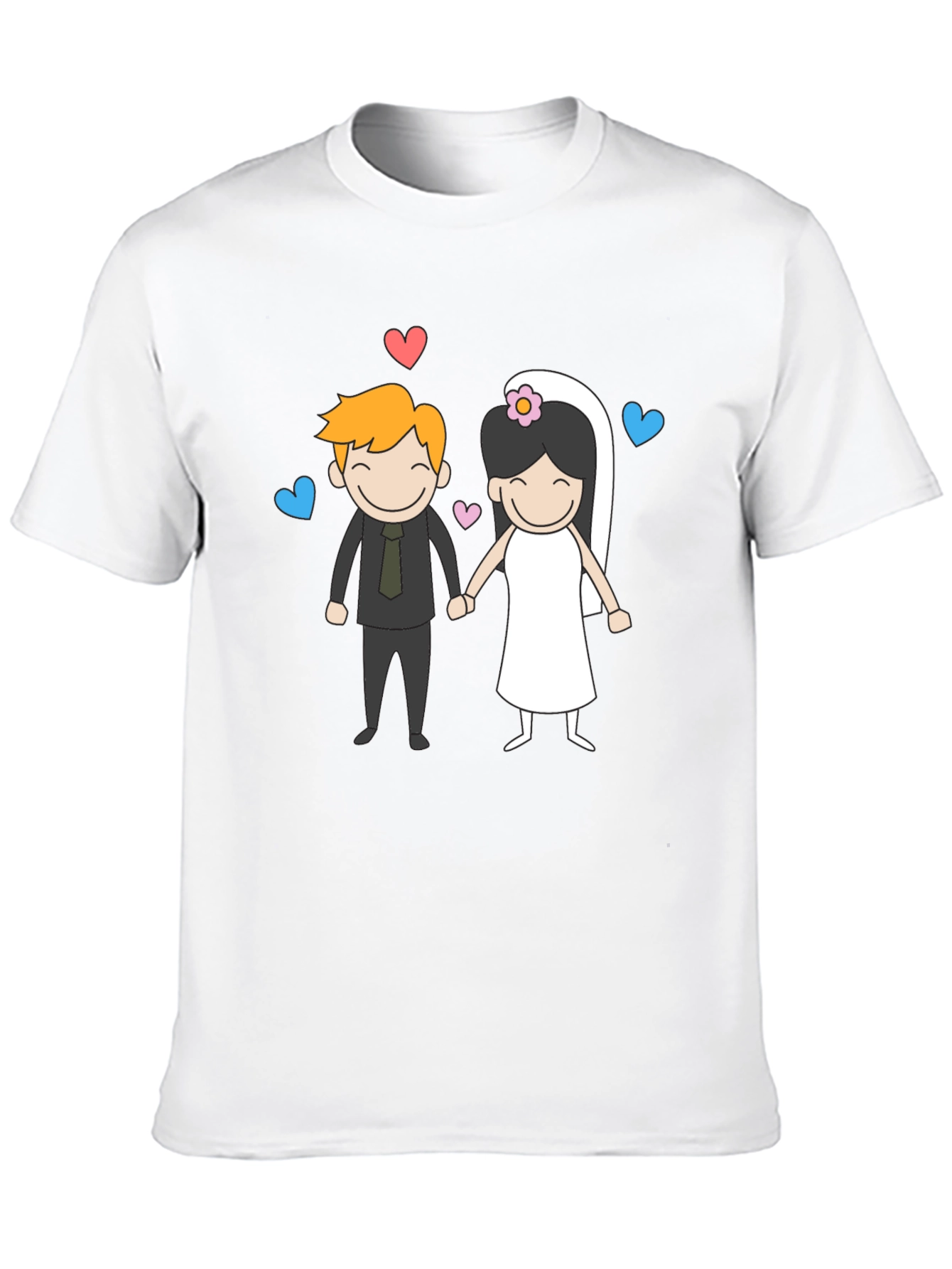 Cartoon Wedding Couple Graphic Tee - Black