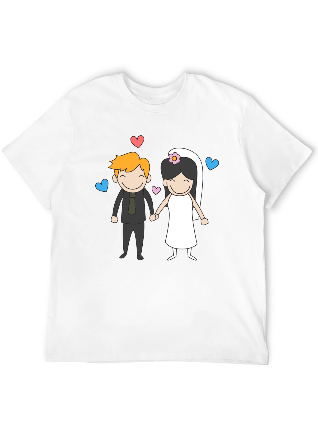 Cartoon Wedding Couple Graphic Tee - Black
