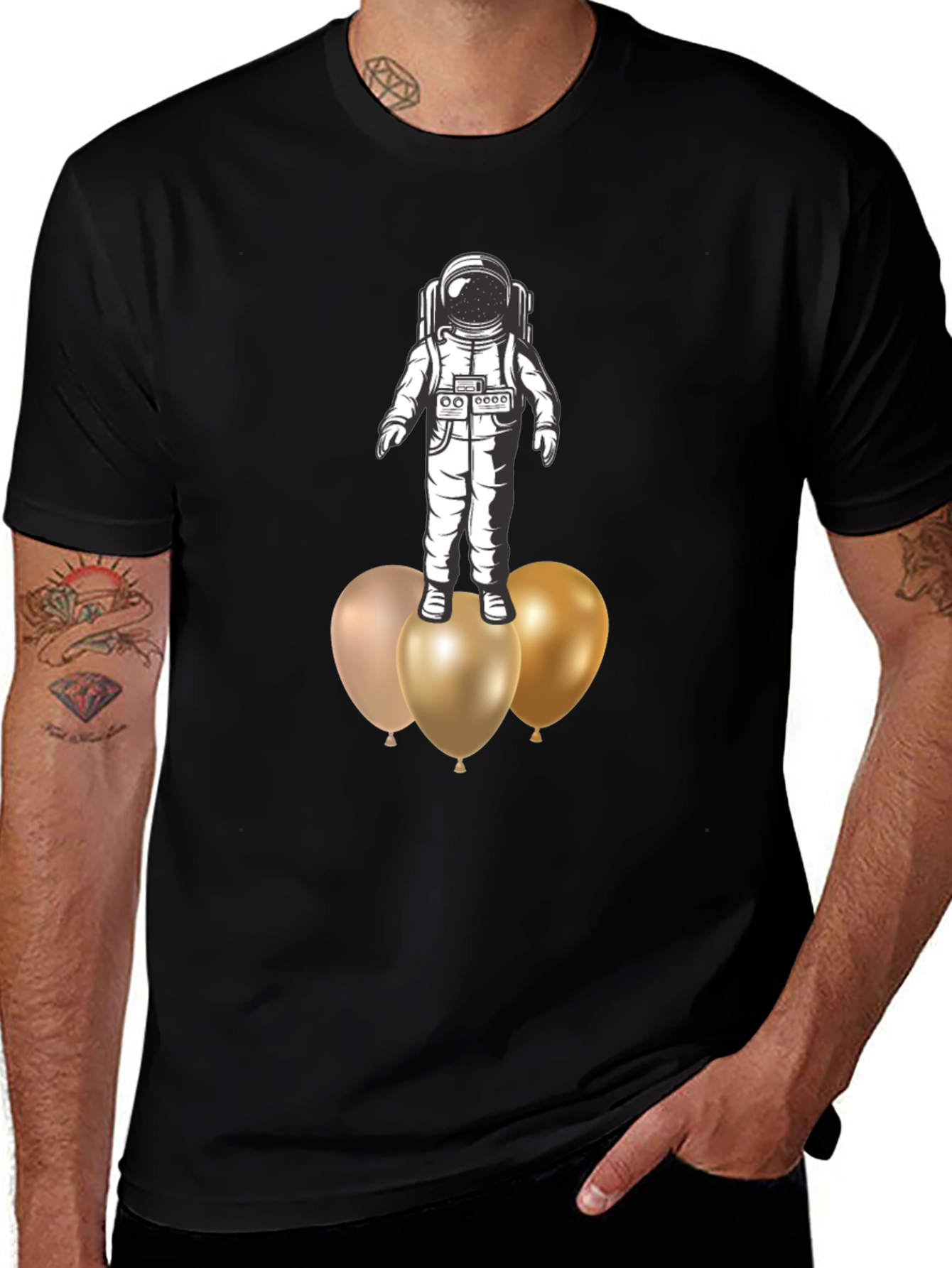 Astronaut on Balloons Graphic Tee - Black