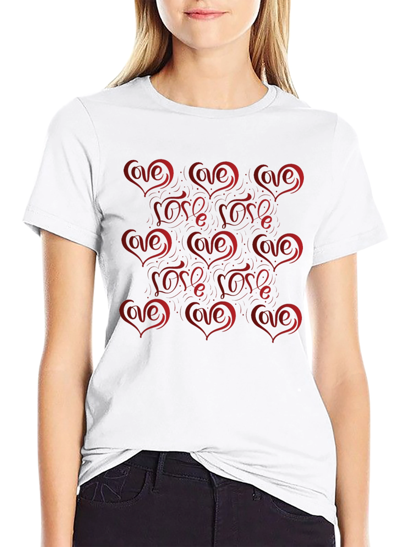Love Heart Pattern Mens Black Tee