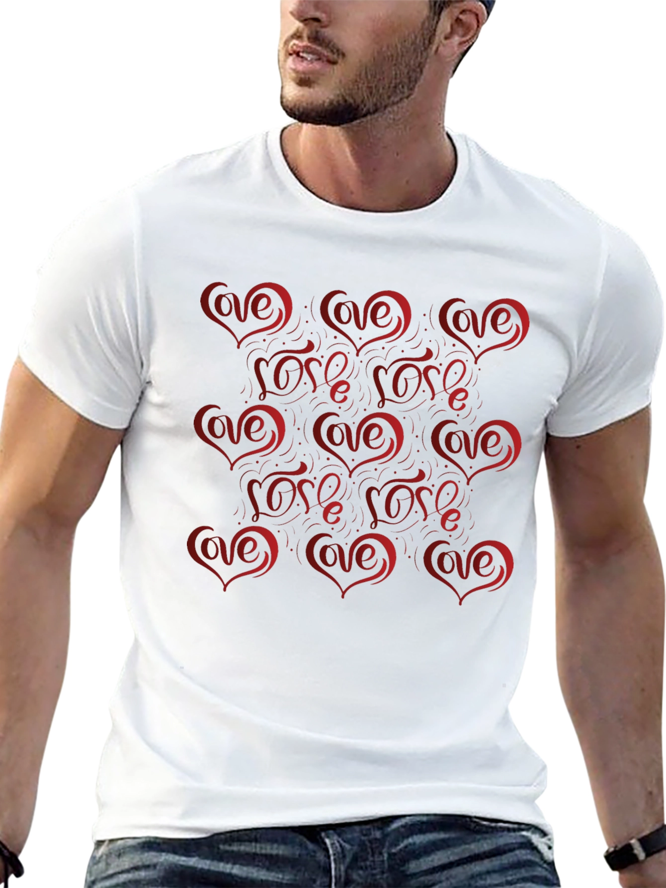 Love Heart Pattern Mens Black Tee
