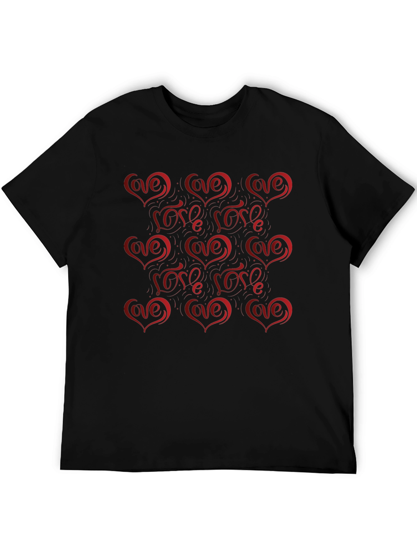 Love Heart Pattern Mens Black Tee