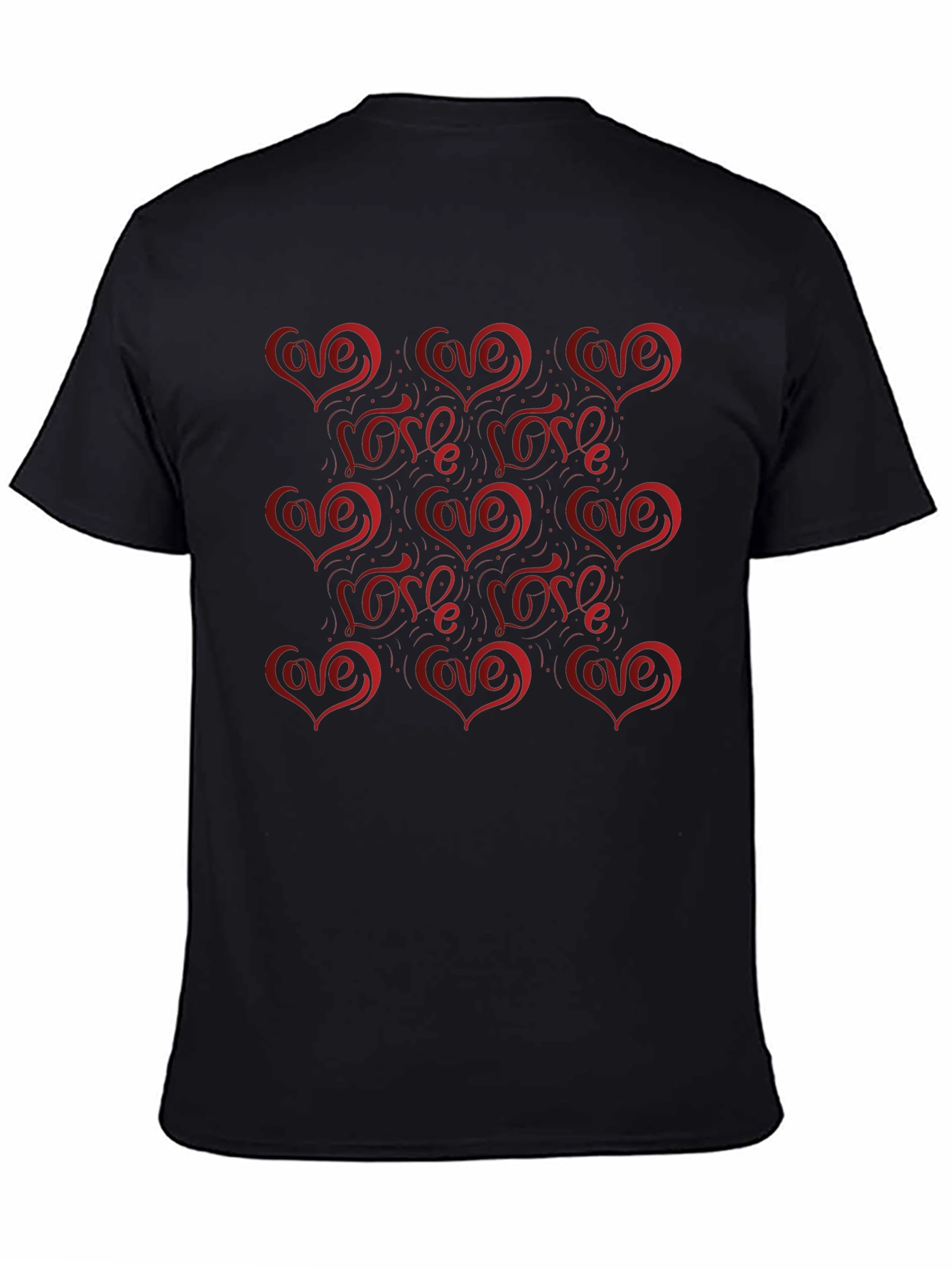 Love Heart Pattern Mens Black Tee