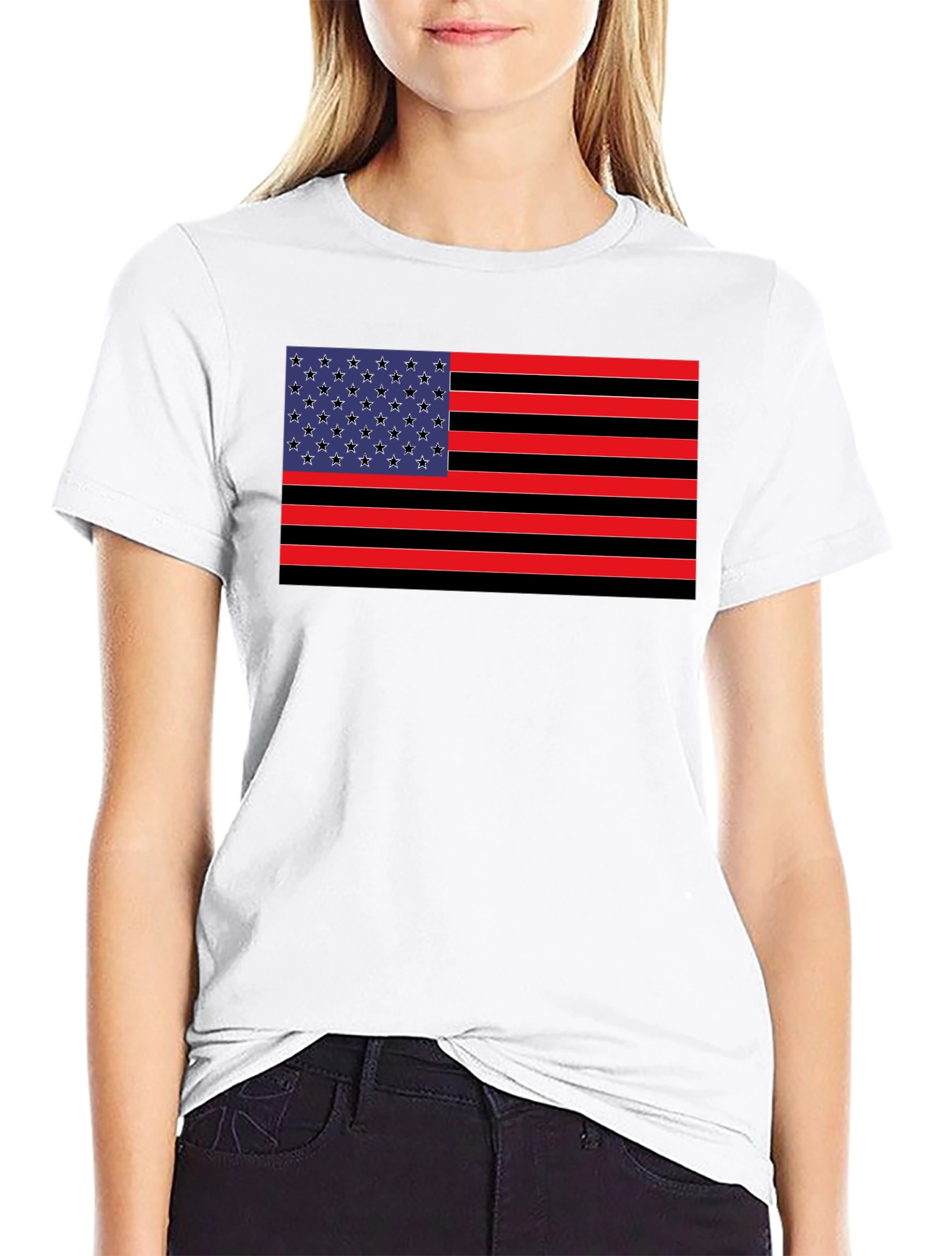 American Flag Graphic Tee - Black Cotton Blend Shirt
