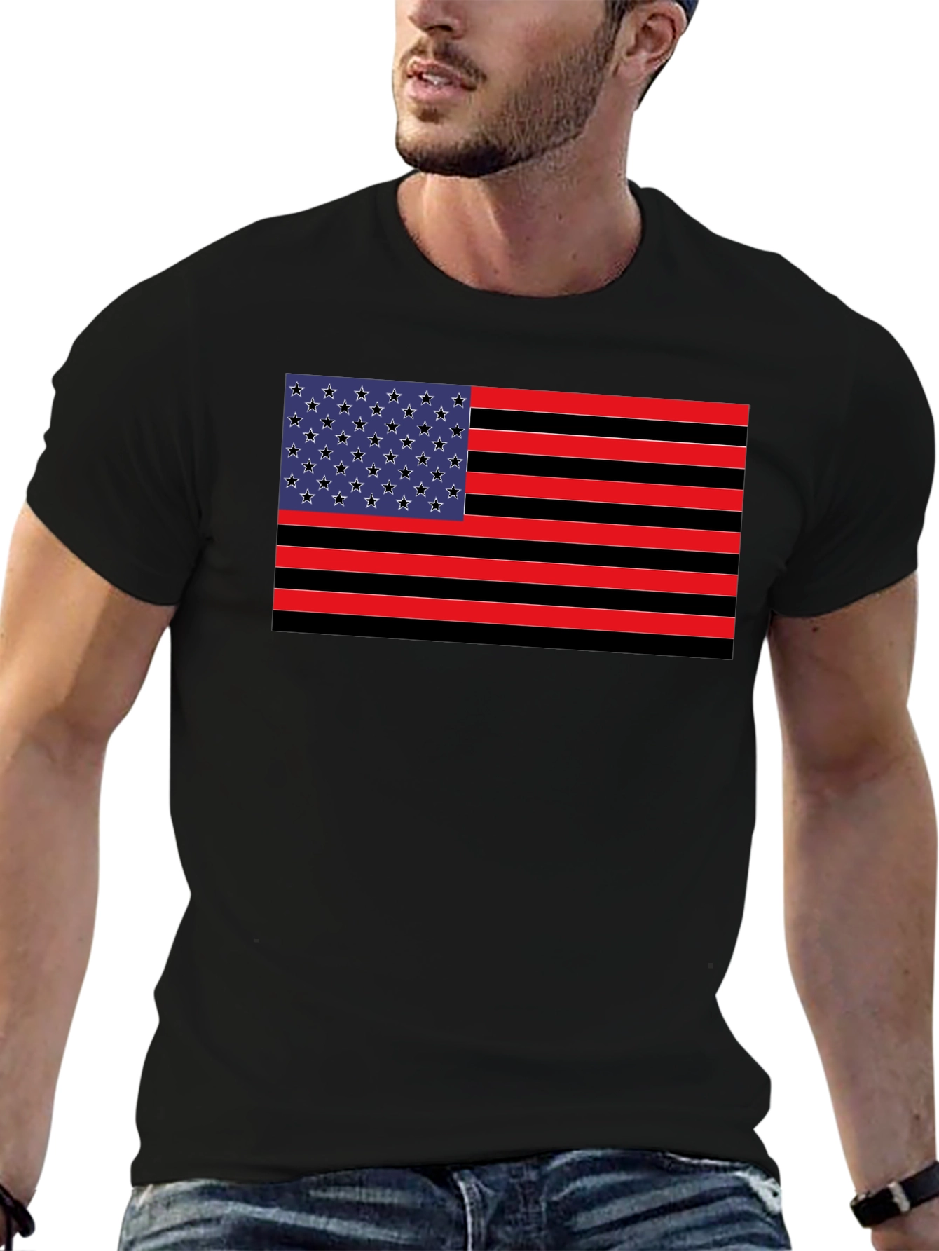 American Flag Graphic Tee - Black Cotton Blend Shirt