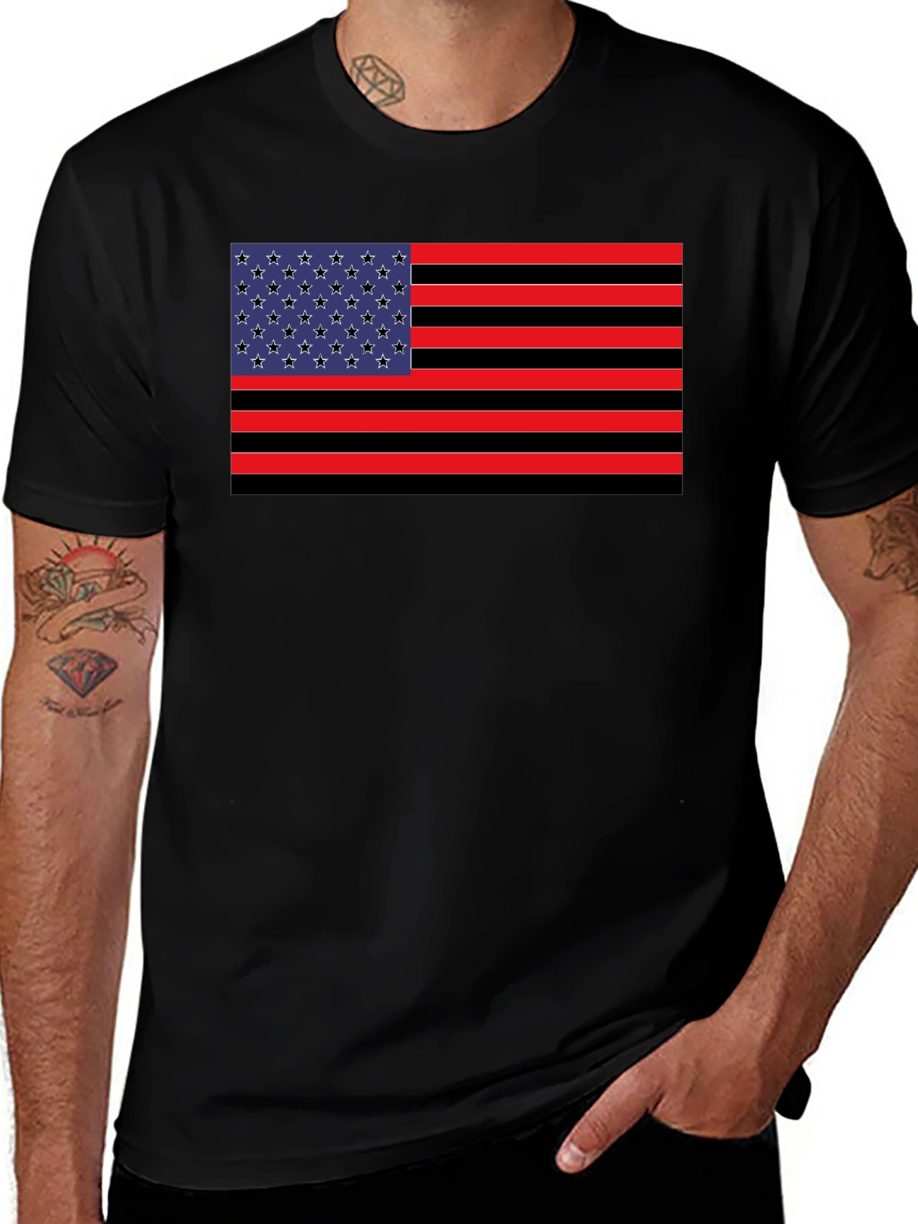 American Flag Graphic Tee - Black Cotton Blend Shirt