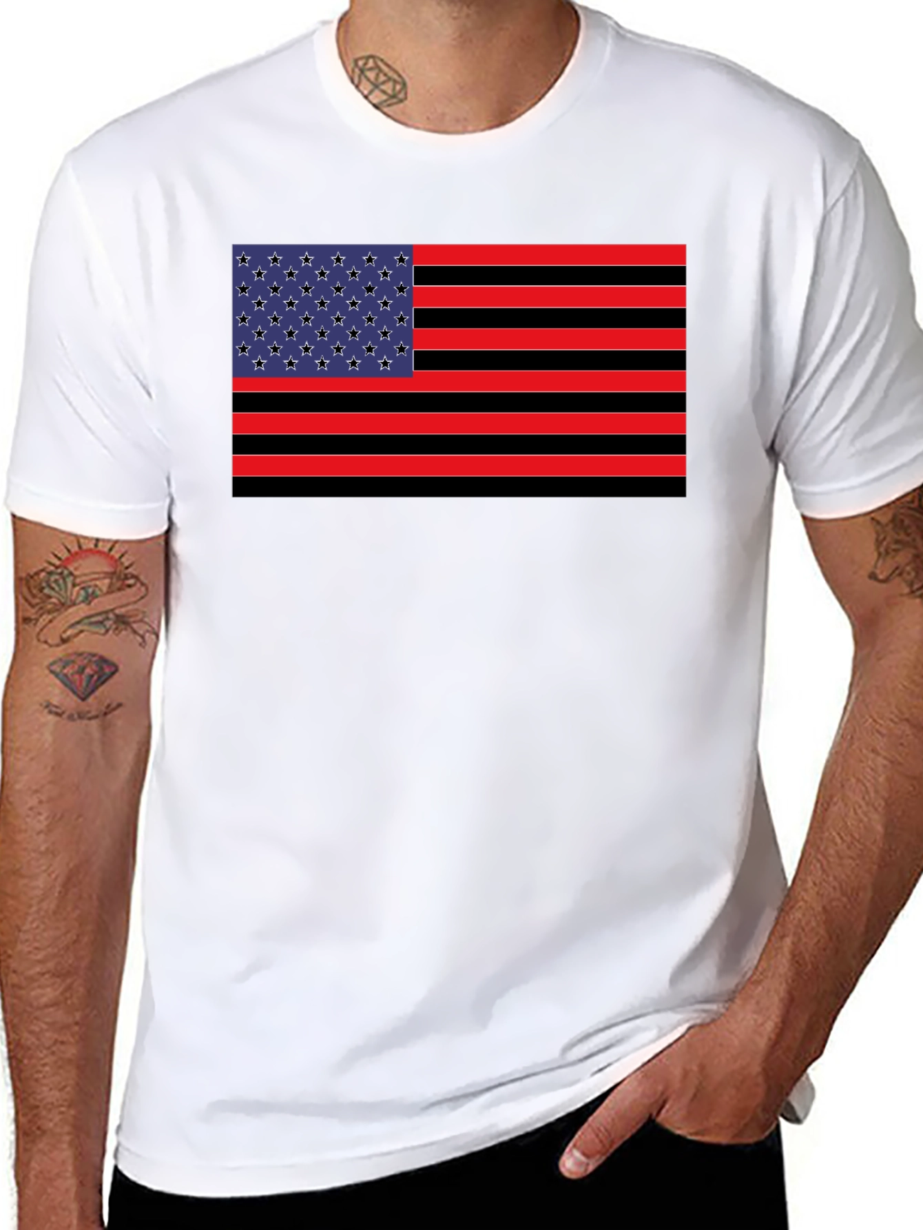 American Flag Graphic Tee - Black Cotton Blend Shirt