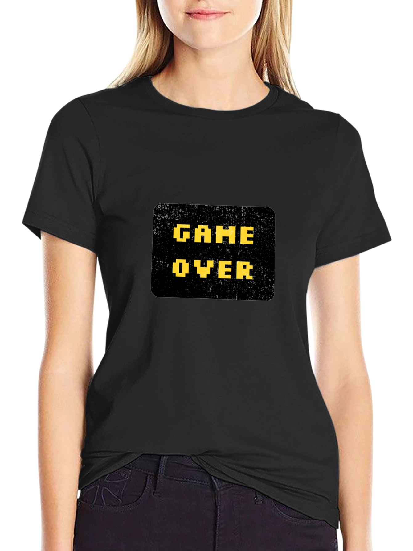 Game Over Graphic Print Black T-Shirt