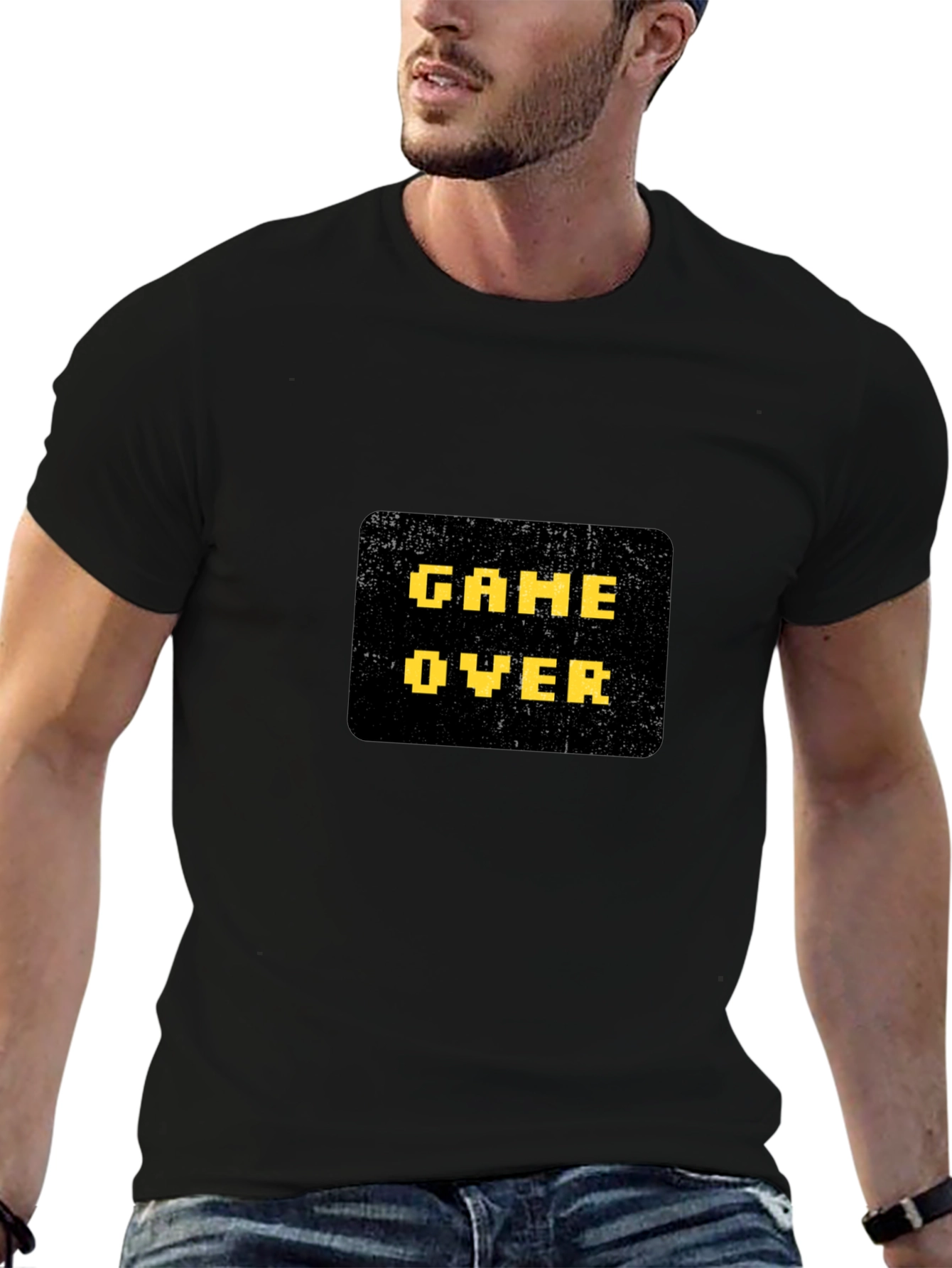 Game Over Graphic Print Black T-Shirt