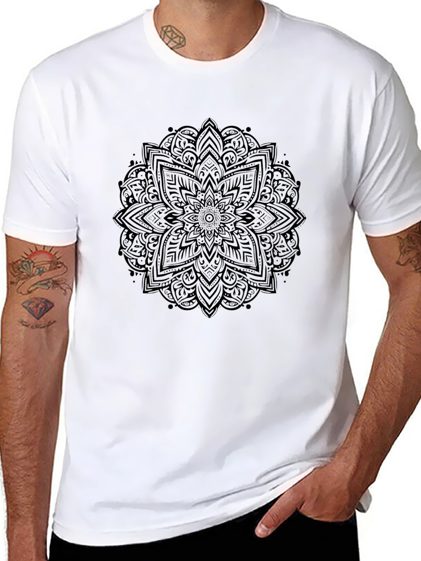 Black Mandala Graphic Tee - Stylish Mens Casual Wear