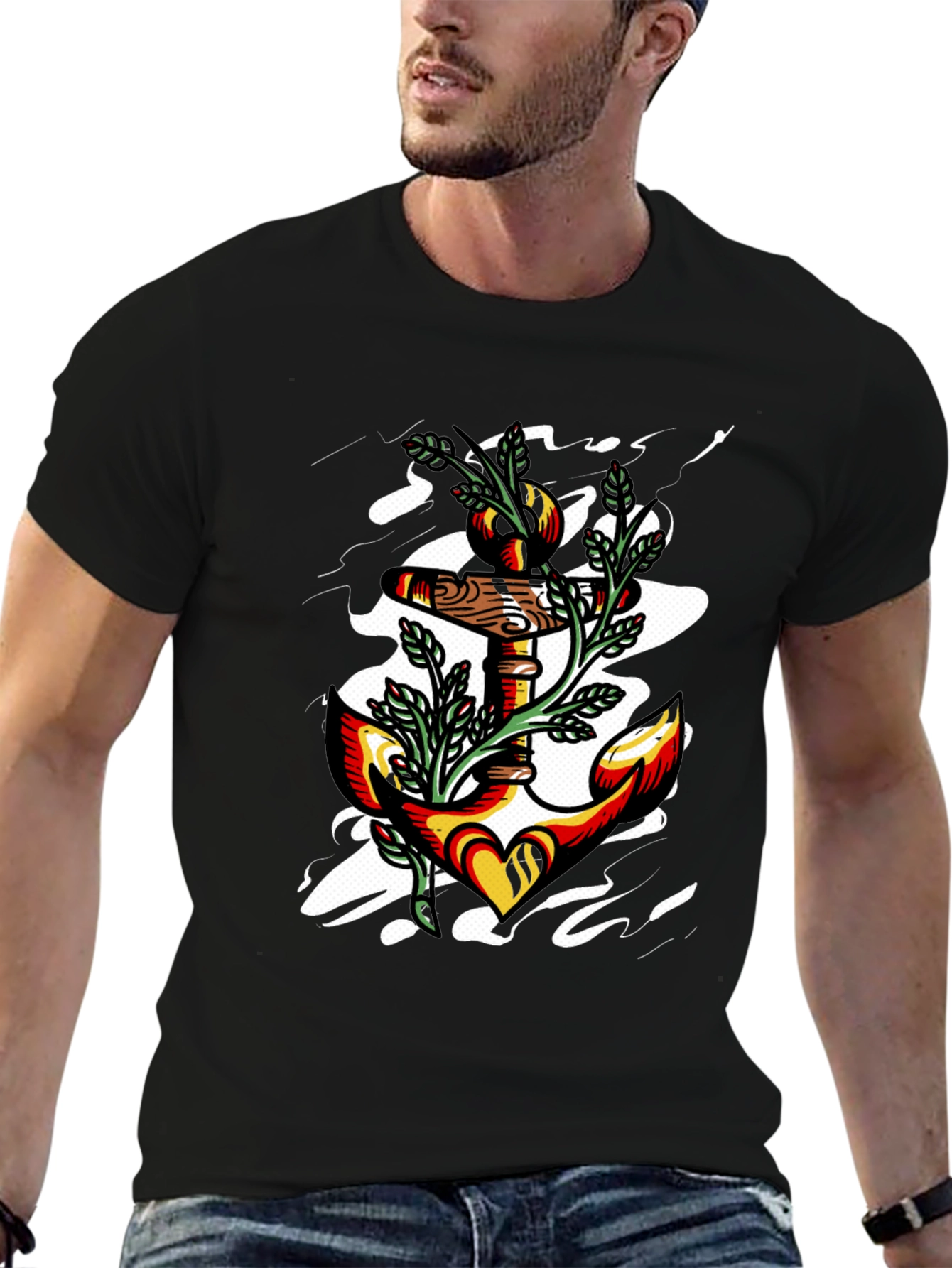 Anchor Heart Graphic Black T-Shirt
