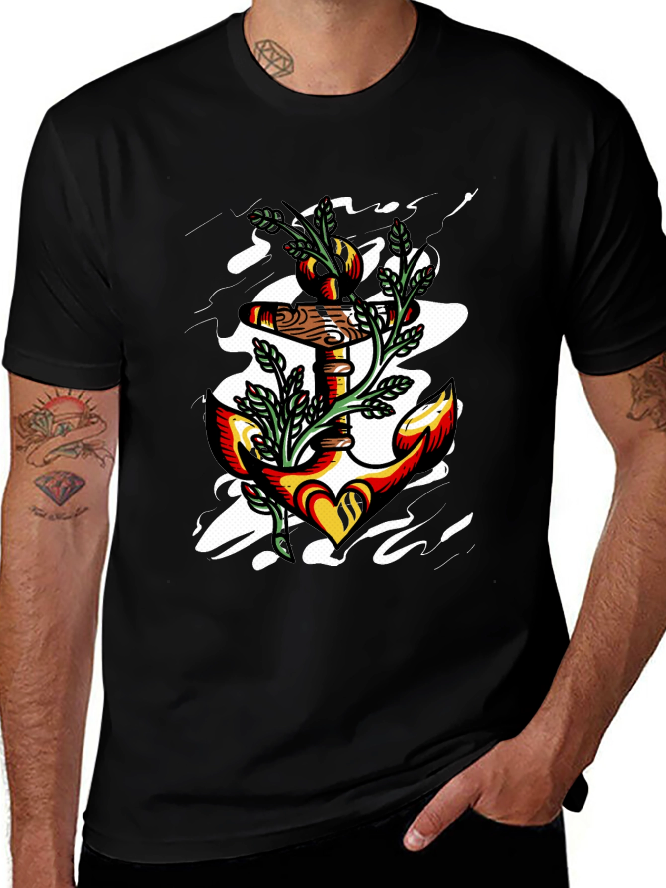 Anchor Heart Graphic Black T-Shirt
