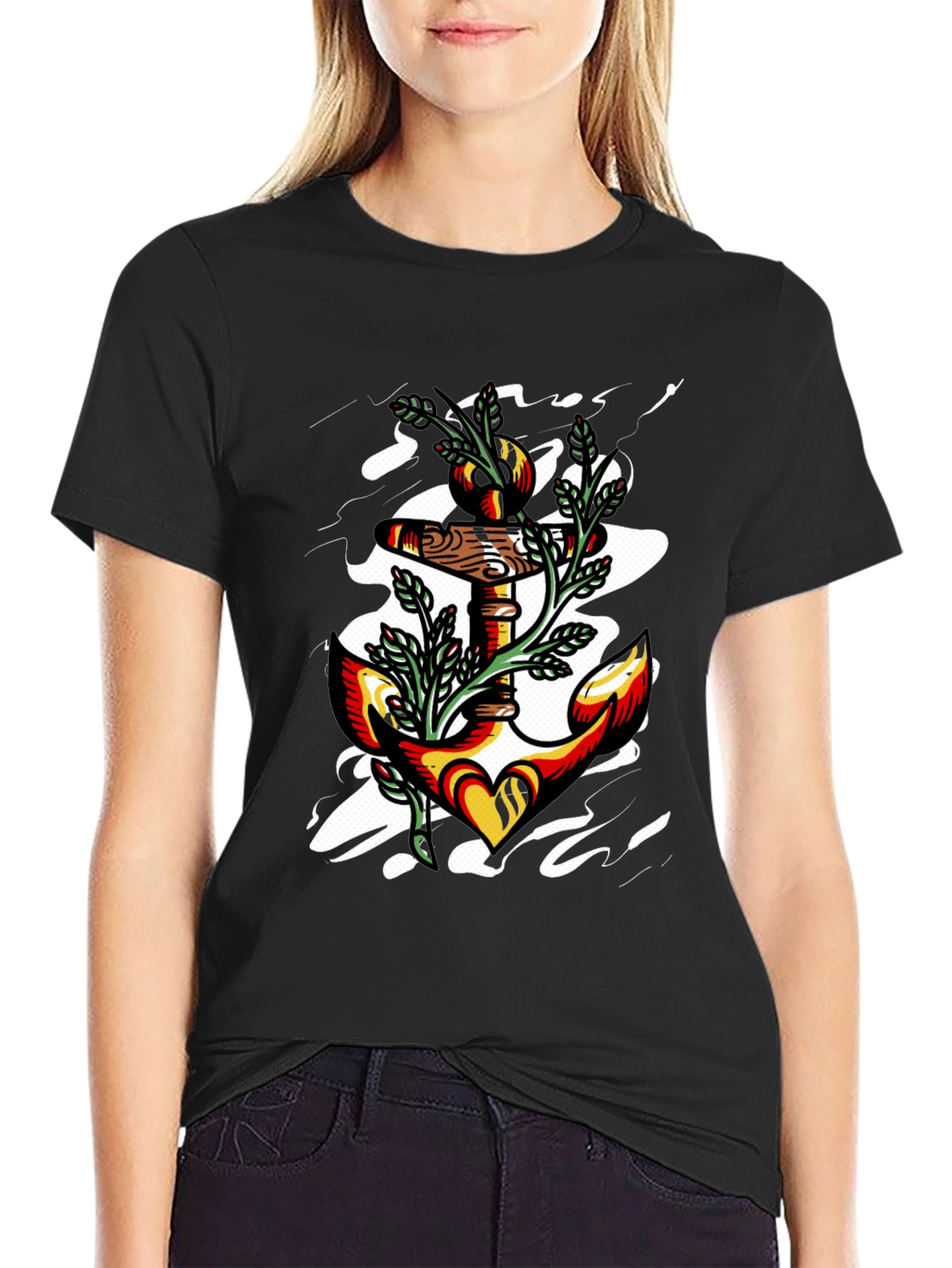 Anchor Heart Graphic Black T-Shirt