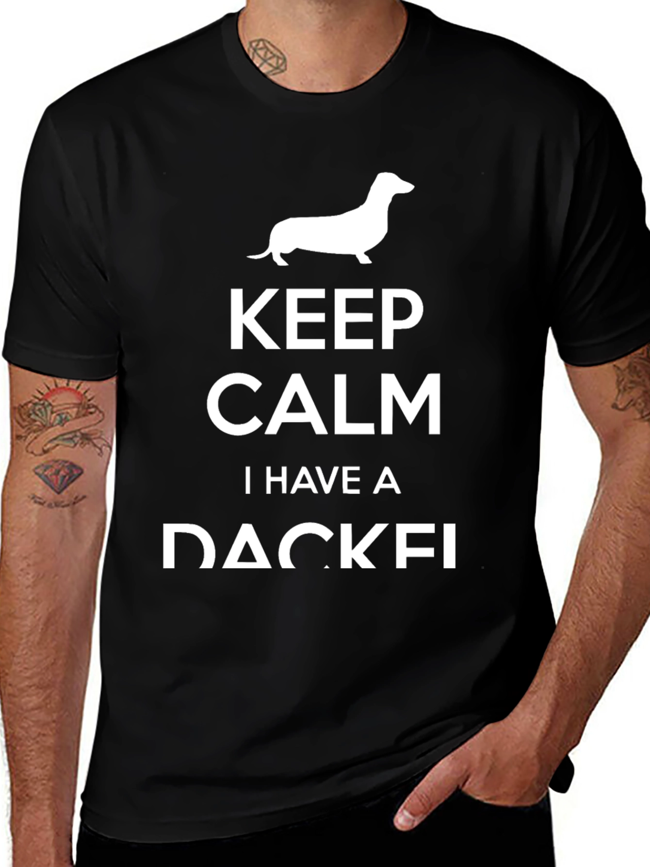 Keep Calm Dachshund T-Shirt Black Cotton