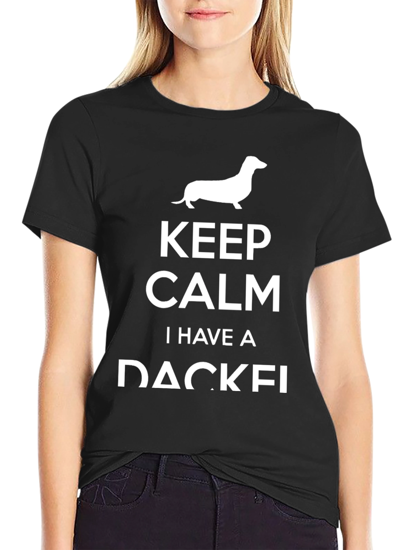 Keep Calm Dachshund T-Shirt Black Cotton
