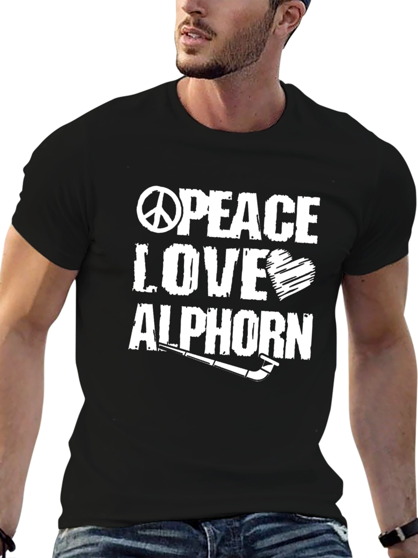 Peace Love Alphorn T-Shirt Black Cotton