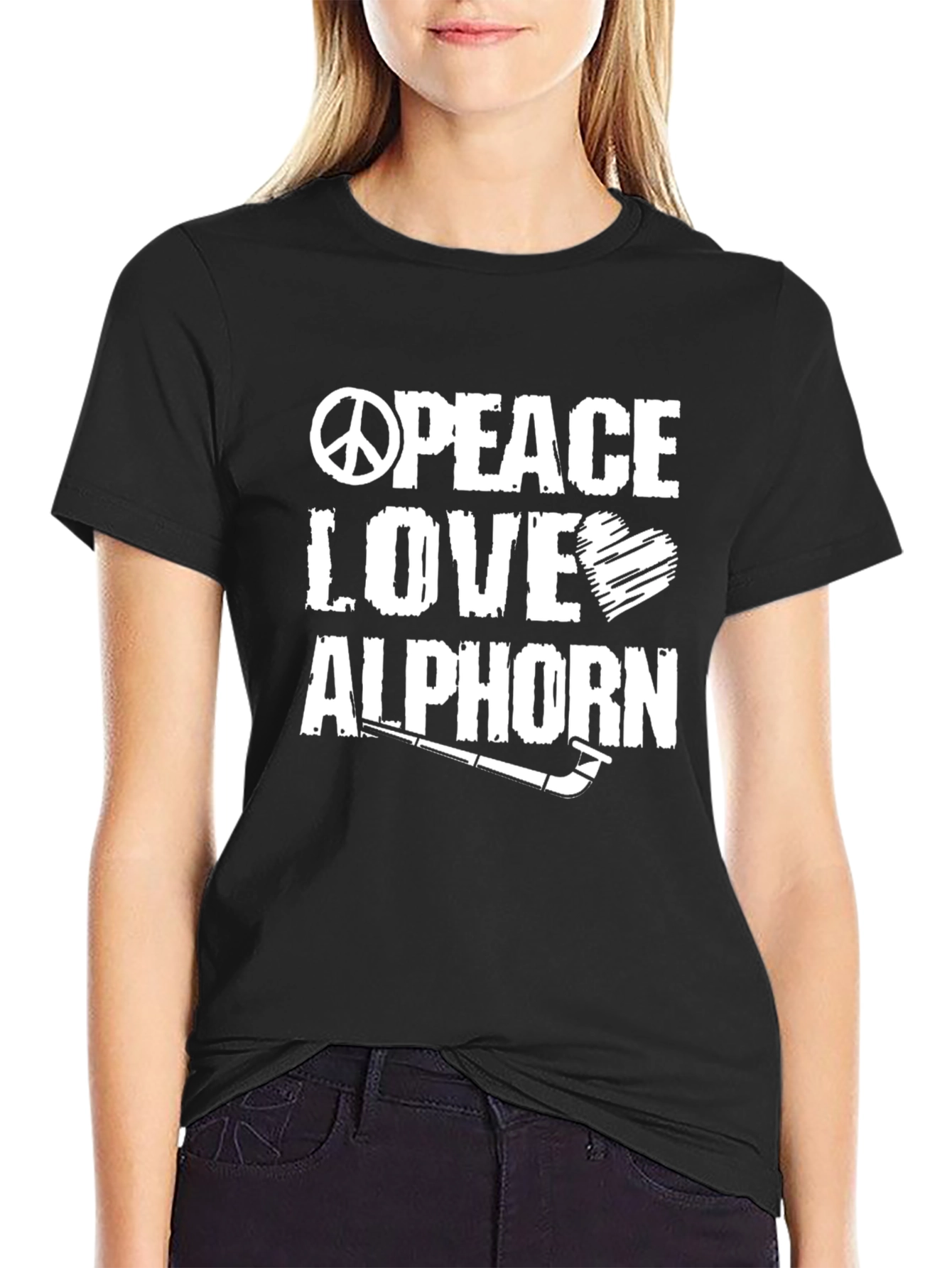Peace Love Alphorn T-Shirt Black Cotton