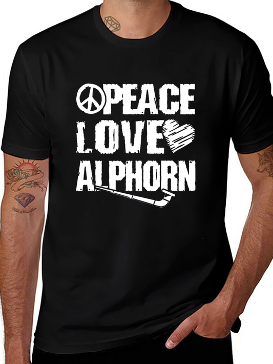 Peace Love Alphorn T-Shirt Black Cotton