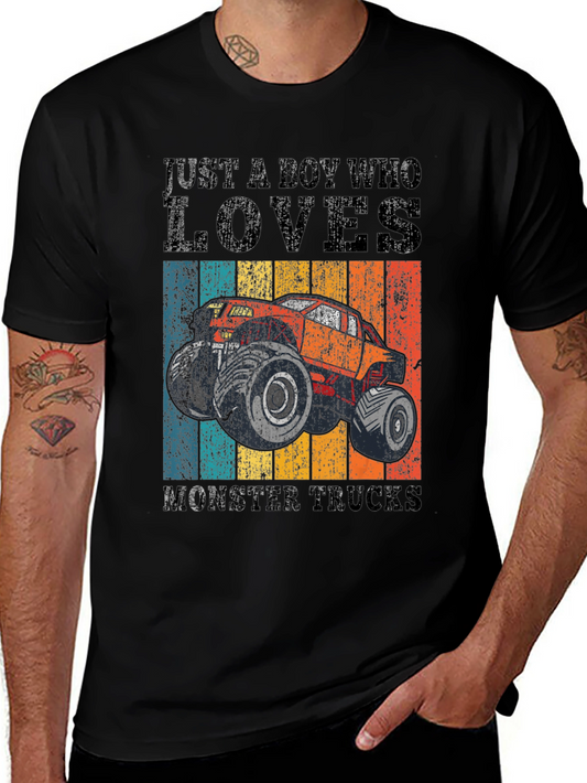 Boys Monster Truck Lover Graphic Tee - Black