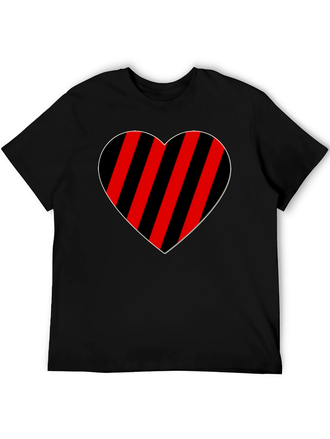 Striped Heart Graphic Tee - Casual Black T-Shirt