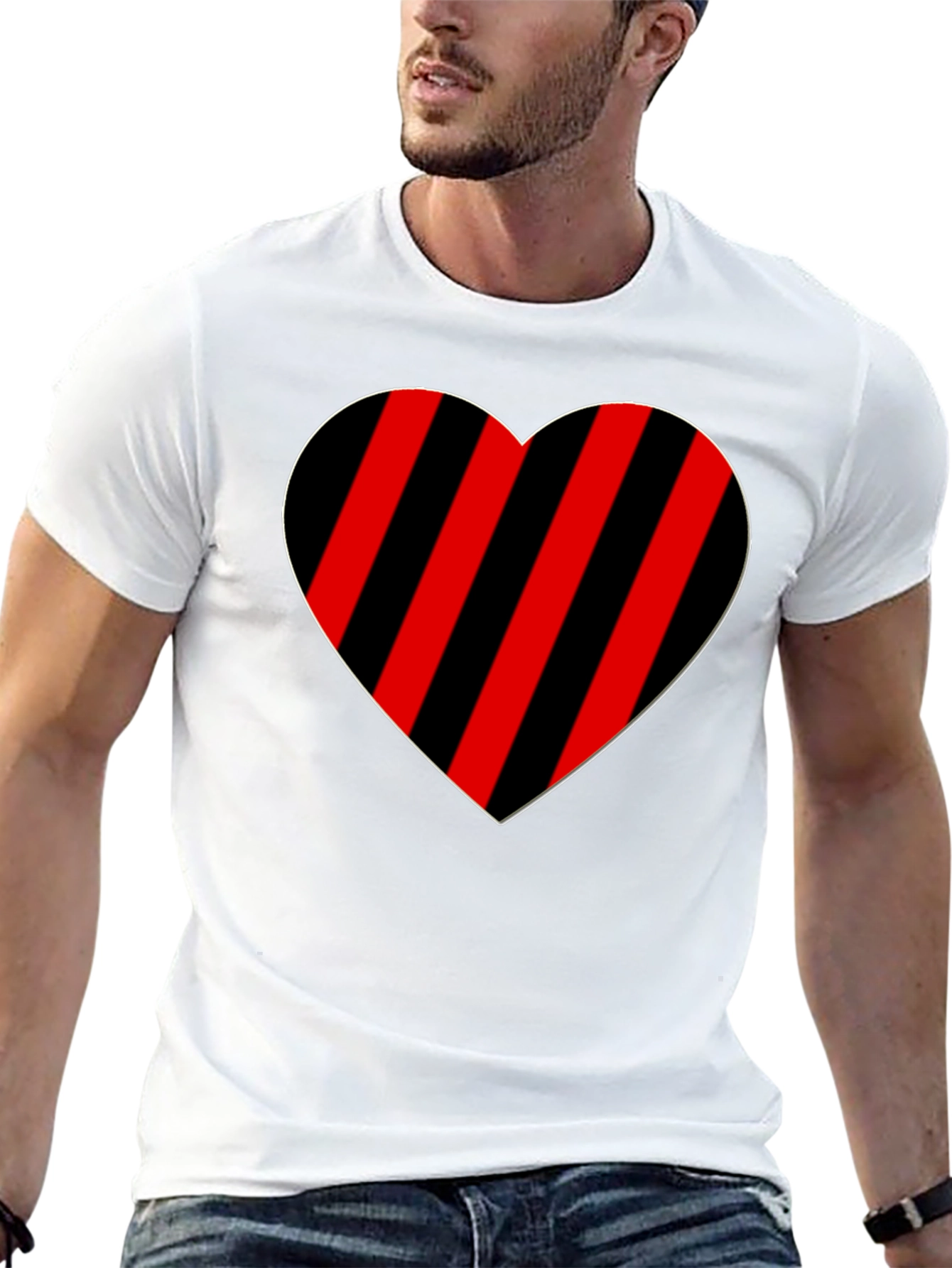Striped Heart Graphic Tee - Casual Black T-Shirt