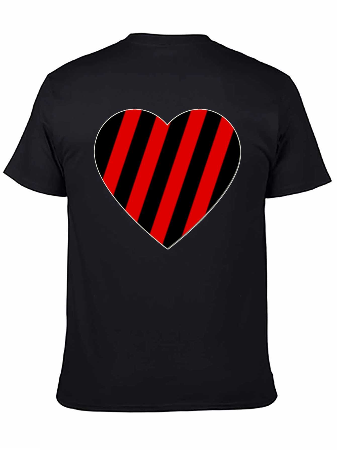 Striped Heart Graphic Tee - Casual Black T-Shirt