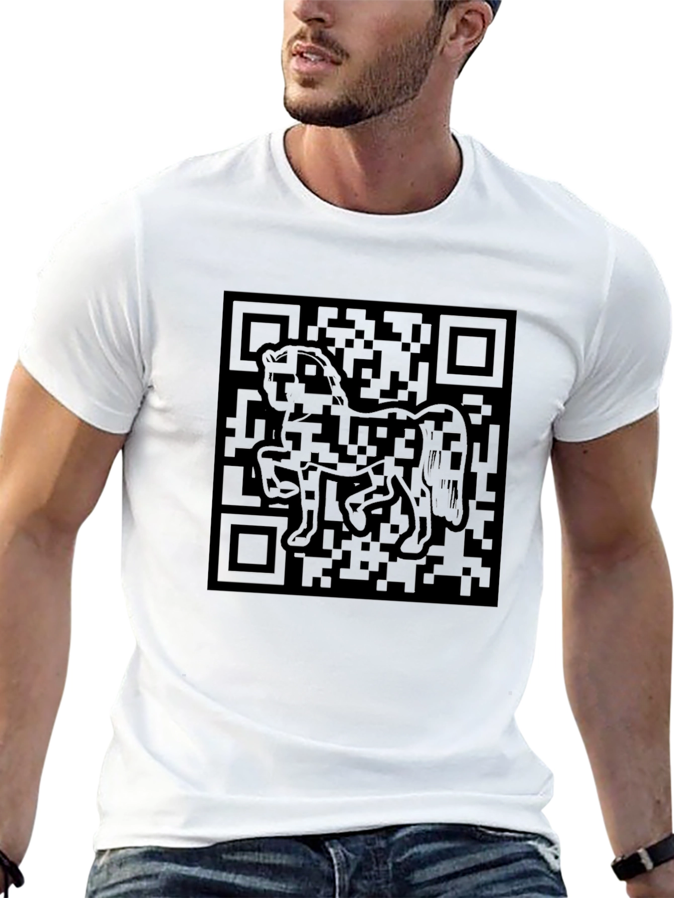Black QR Code Horse Graphic T-Shirt