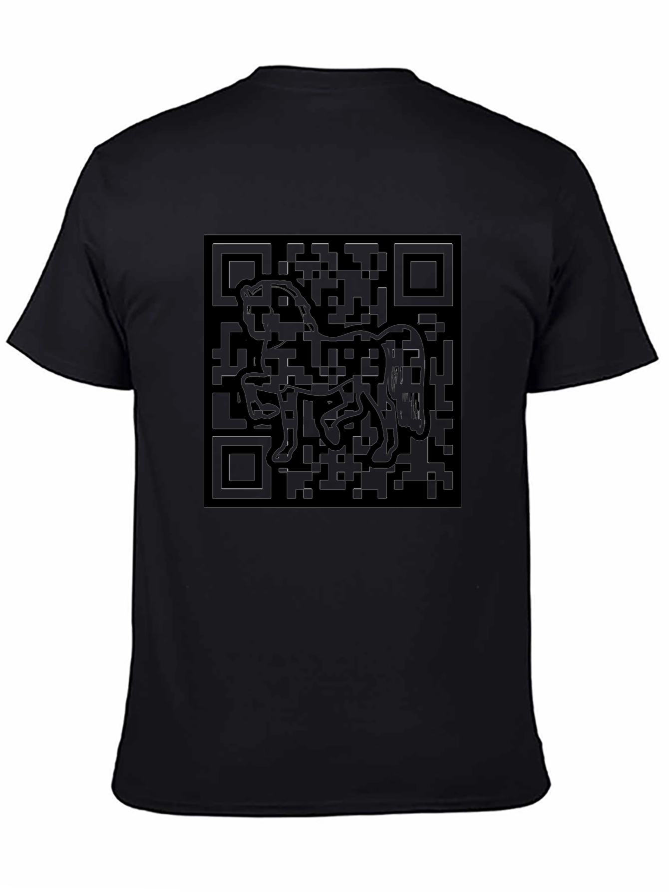 Black QR Code Horse Graphic T-Shirt
