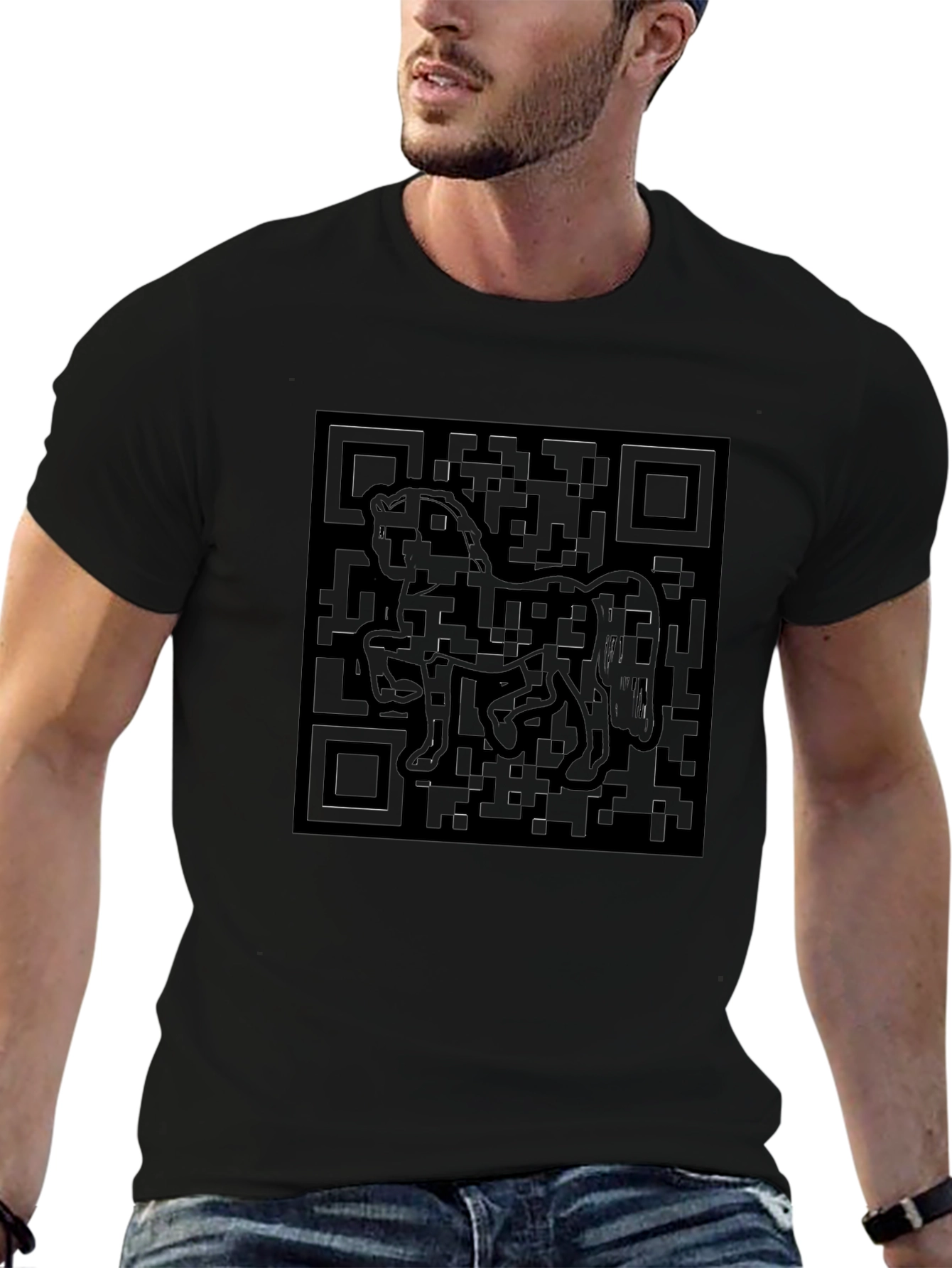Black QR Code Horse Graphic T-Shirt