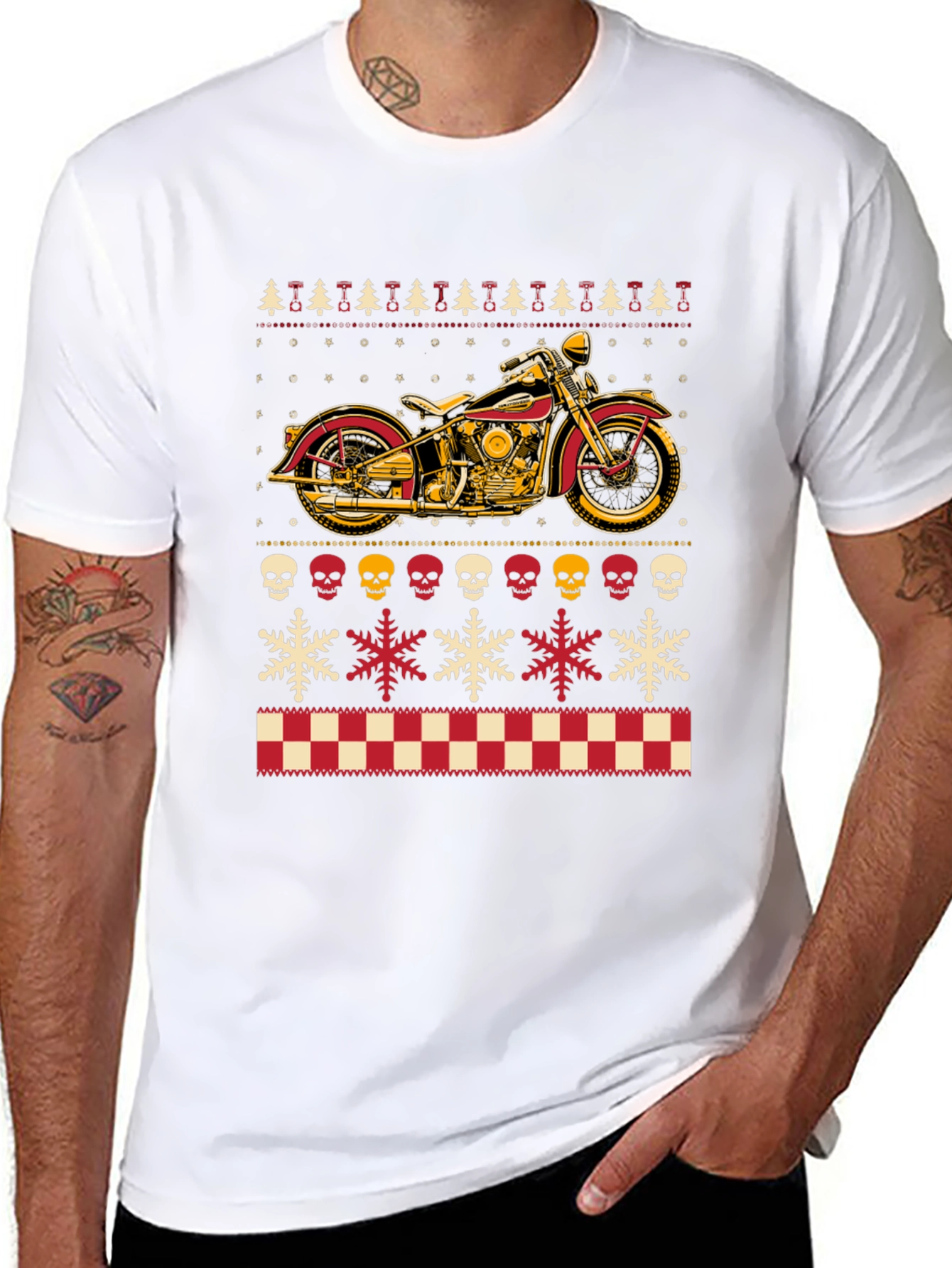 Motorcycle Ugly Christmas Sweater Style T-Shirt