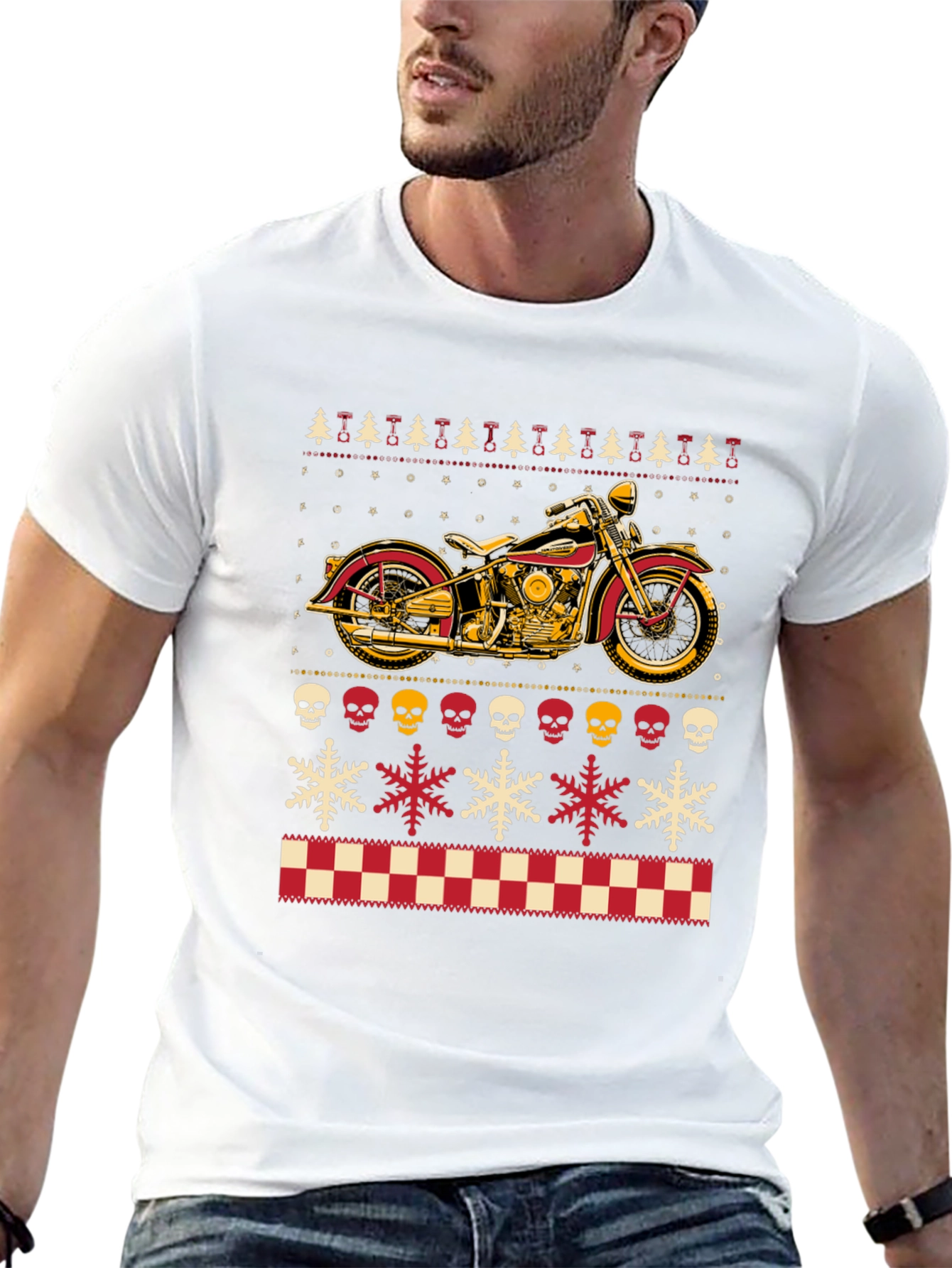 Motorcycle Ugly Christmas Sweater Style T-Shirt